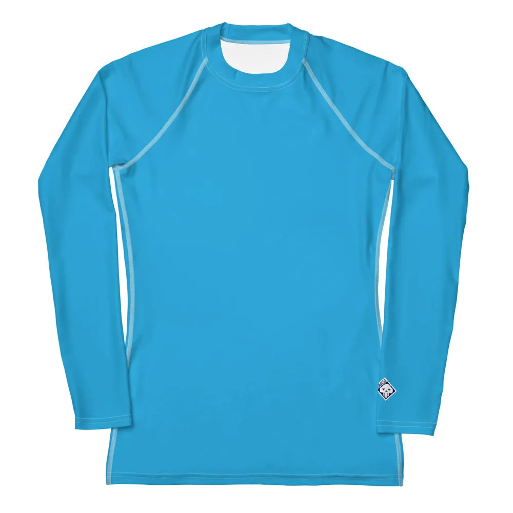 Chic Simplicity: Solid Color Long Sleeve Rash Guard for Women - Cyan