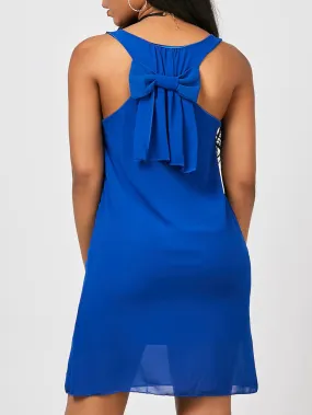 Chiffon Bowknot Tank Dress - Blue - XL