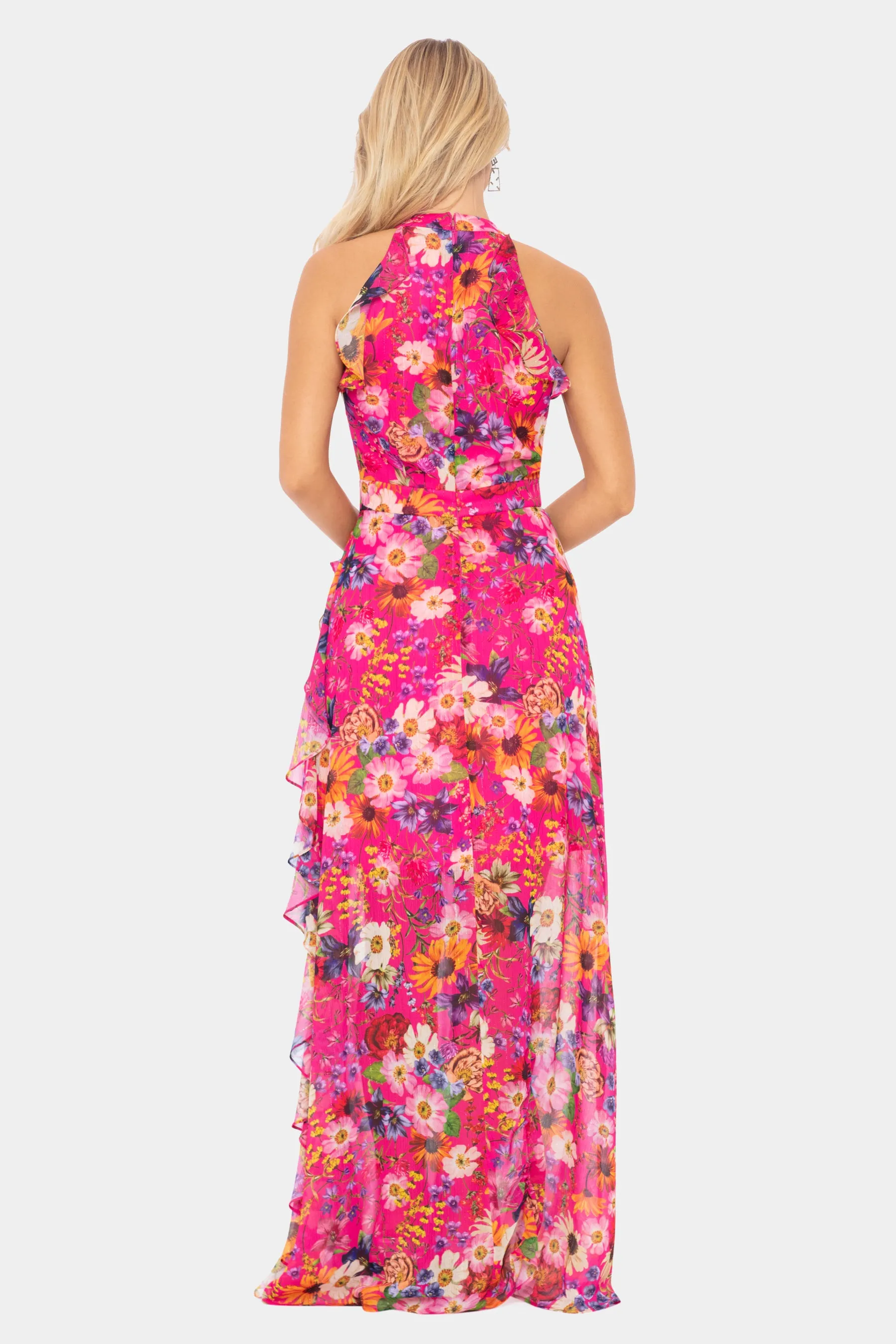 Chiffon Print Flutter Halter Dress