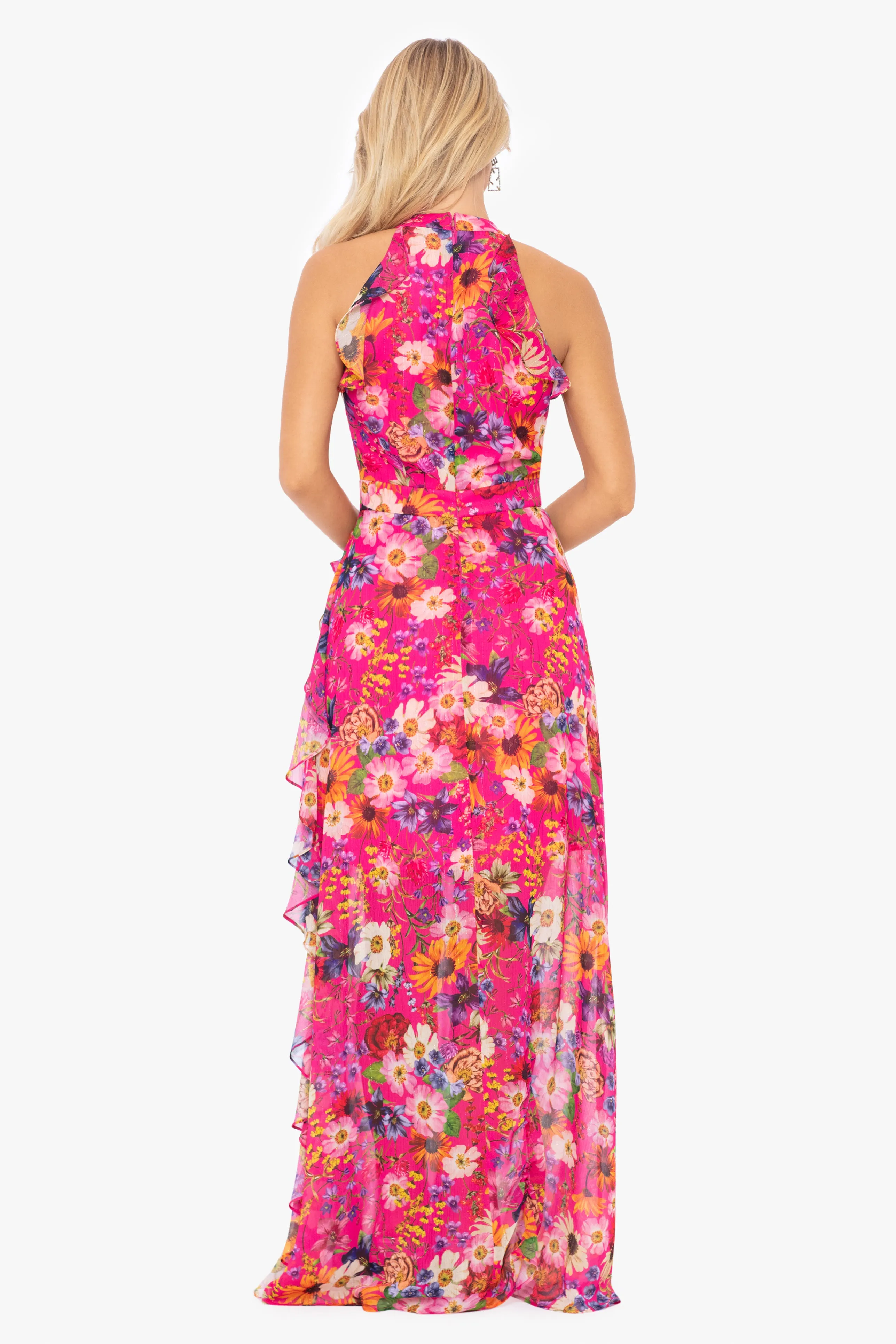 Chiffon Print Flutter Halter Dress