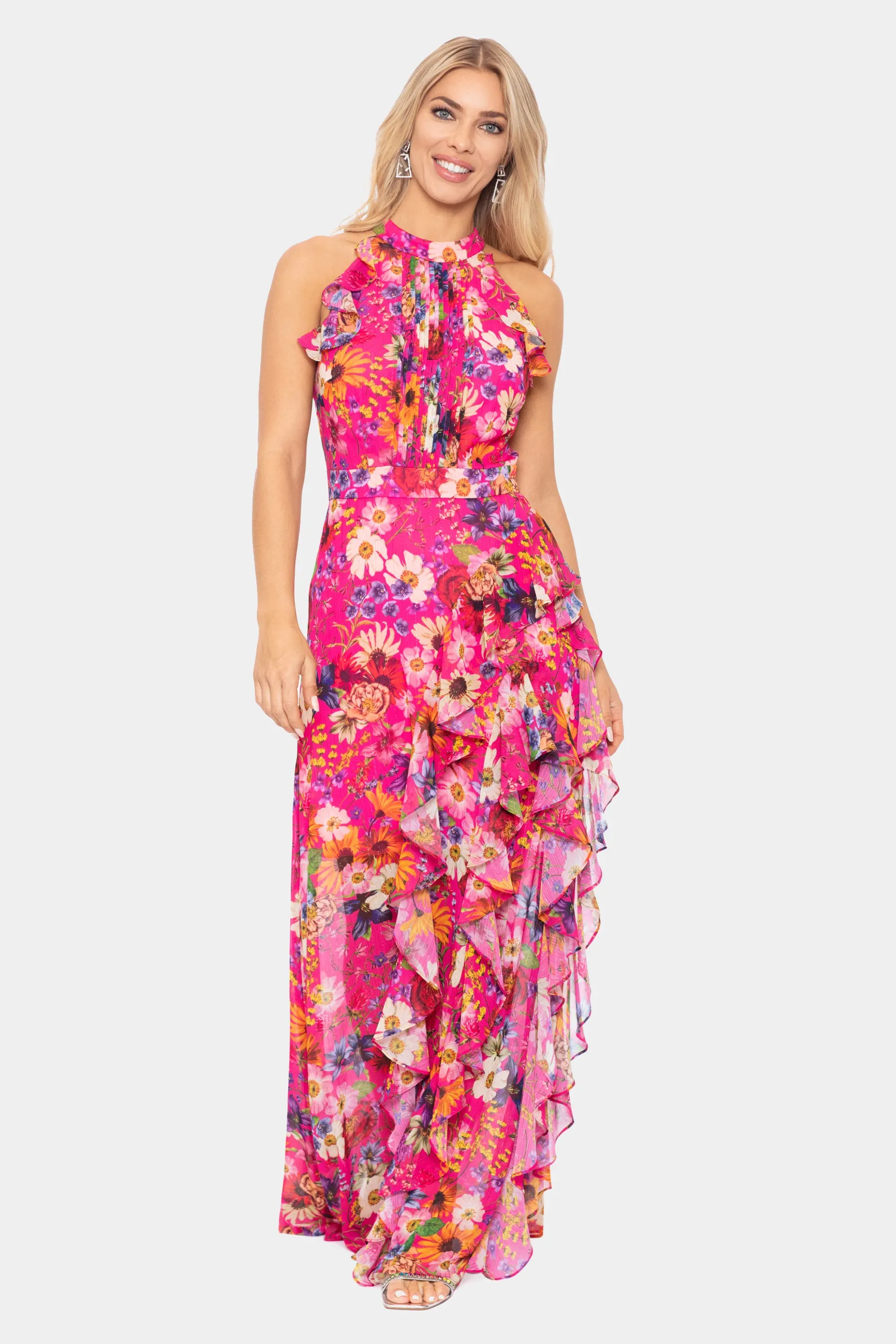 Chiffon Print Flutter Halter Dress