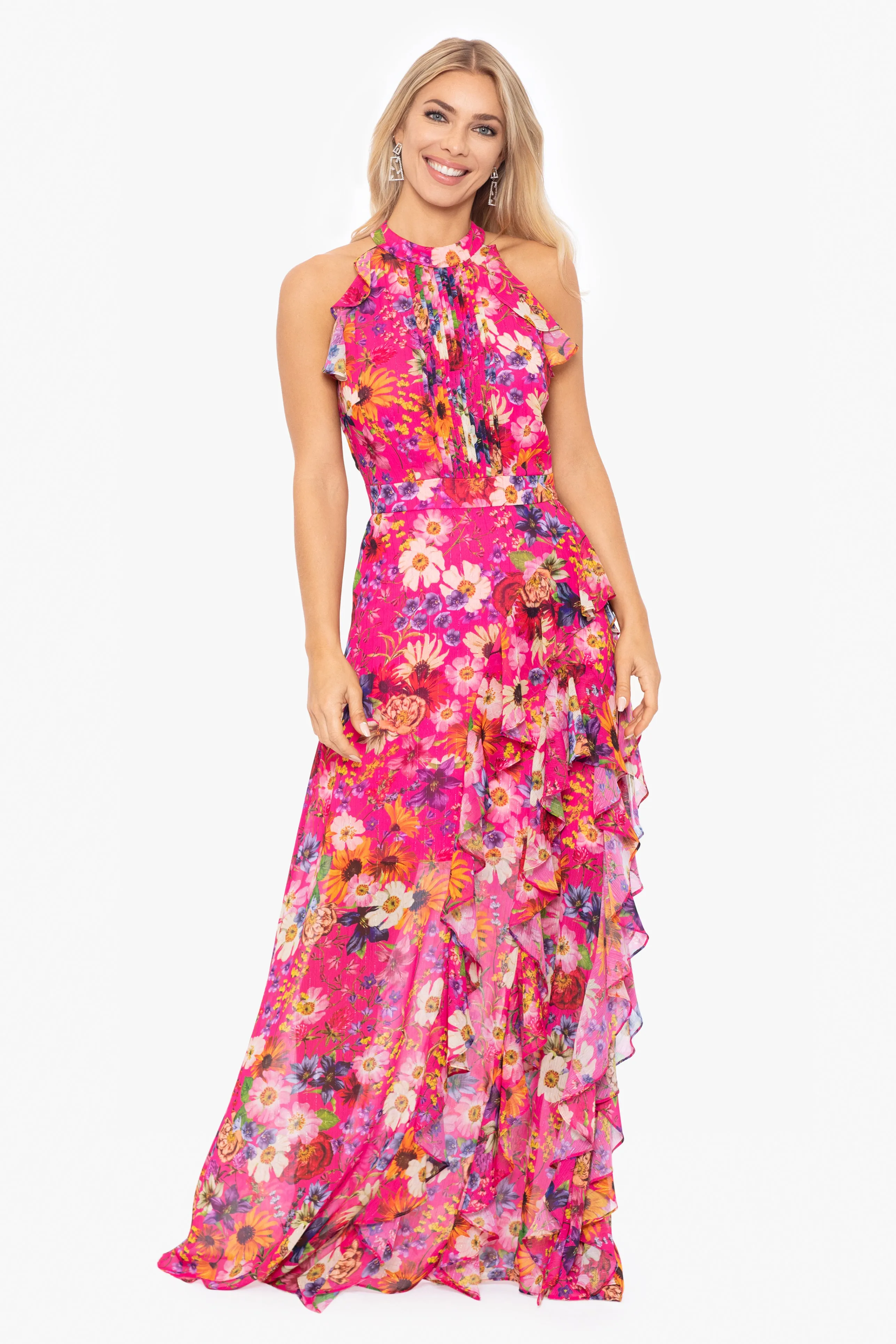 Chiffon Print Flutter Halter Dress