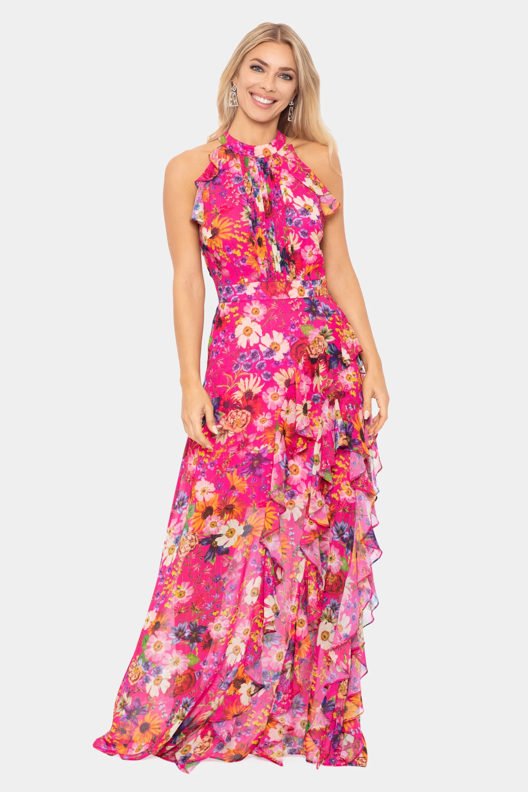 Chiffon Print Flutter Halter Dress