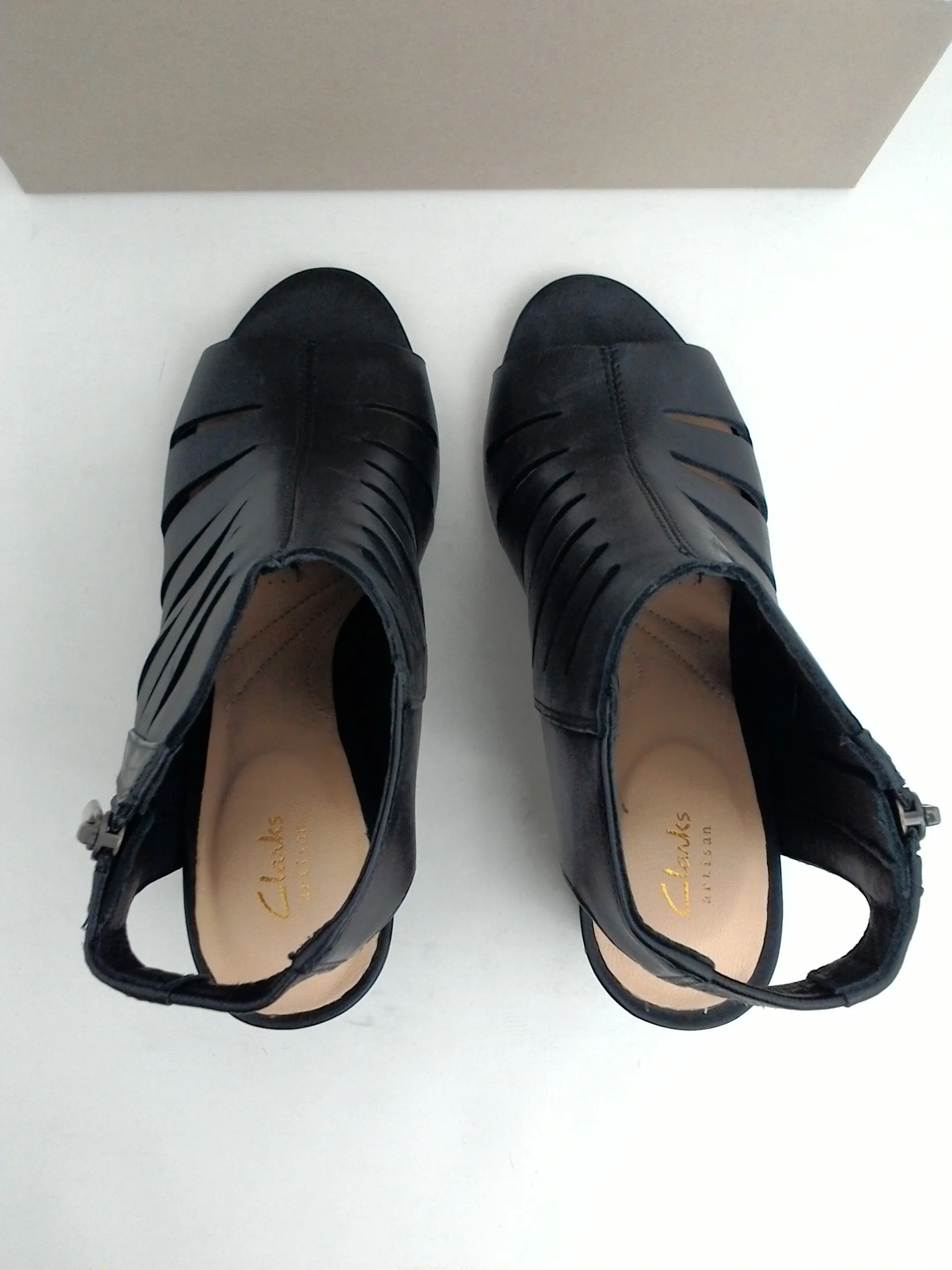 Clarks Women's Deloria Ivy Leather Open Toe Special, Black Leather, Size 7 M