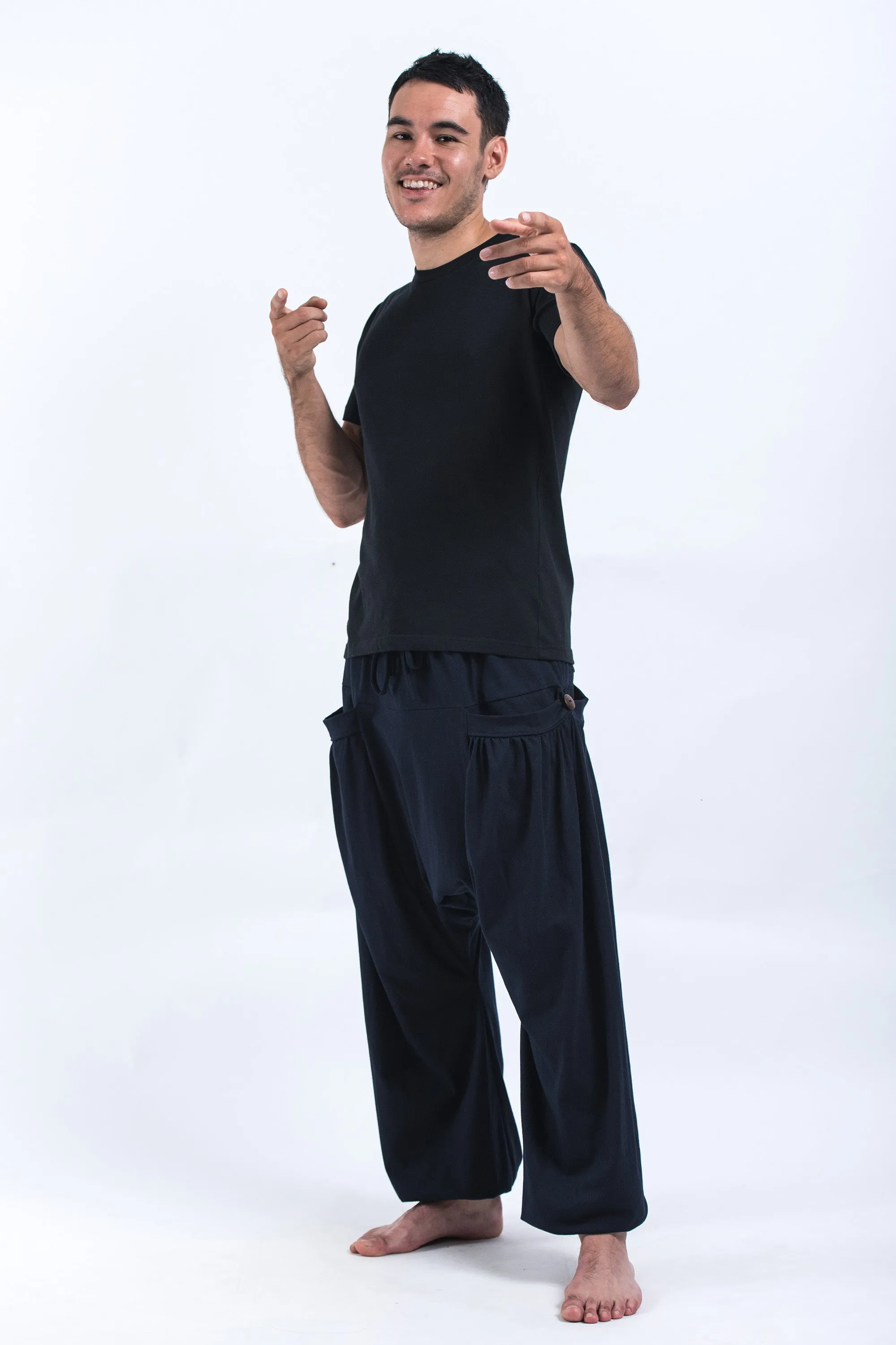 Cotton Men Harem Pants in Solid Navy