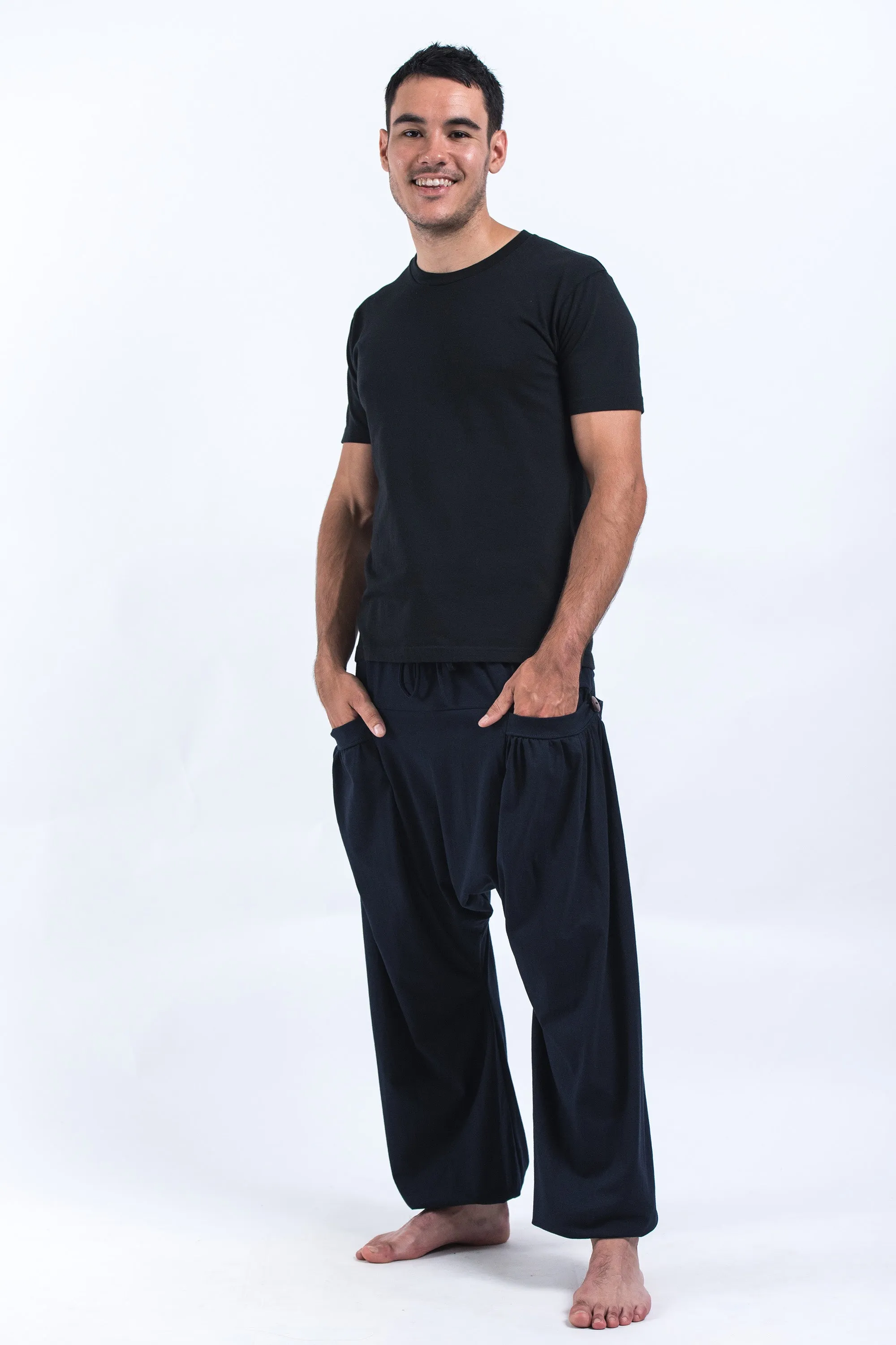 Cotton Men Harem Pants in Solid Navy