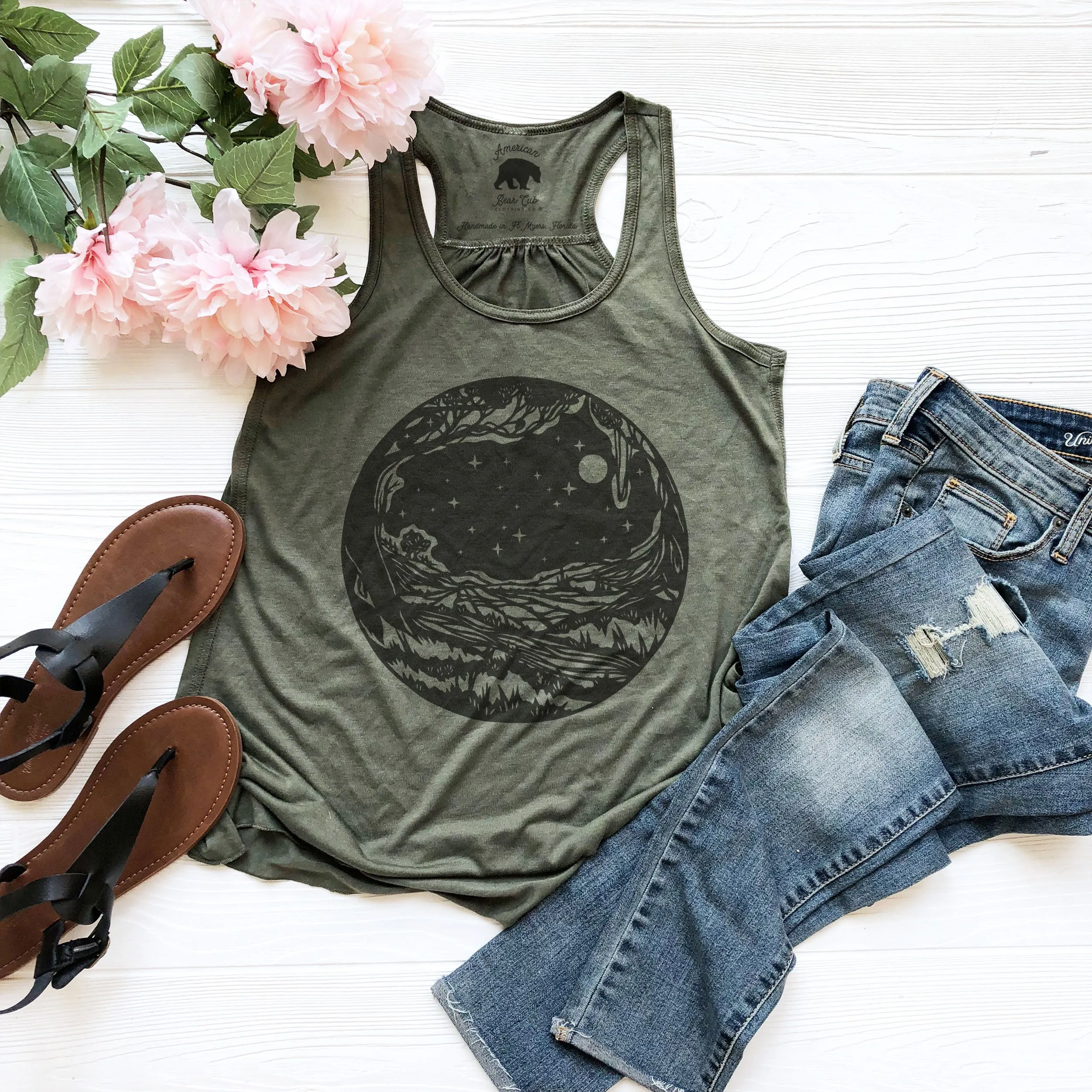 Countryside at Night flowy racerback tank tops