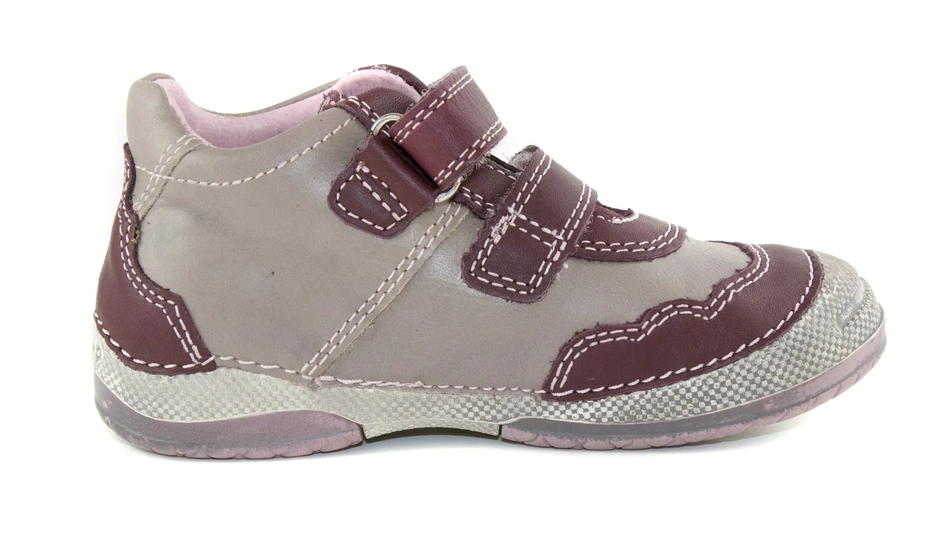 D.D. Step Toddler Girl Shoes Grey And Mauve With Drawings Flowers - Supportive Leather From Europe Kids Orthopedic