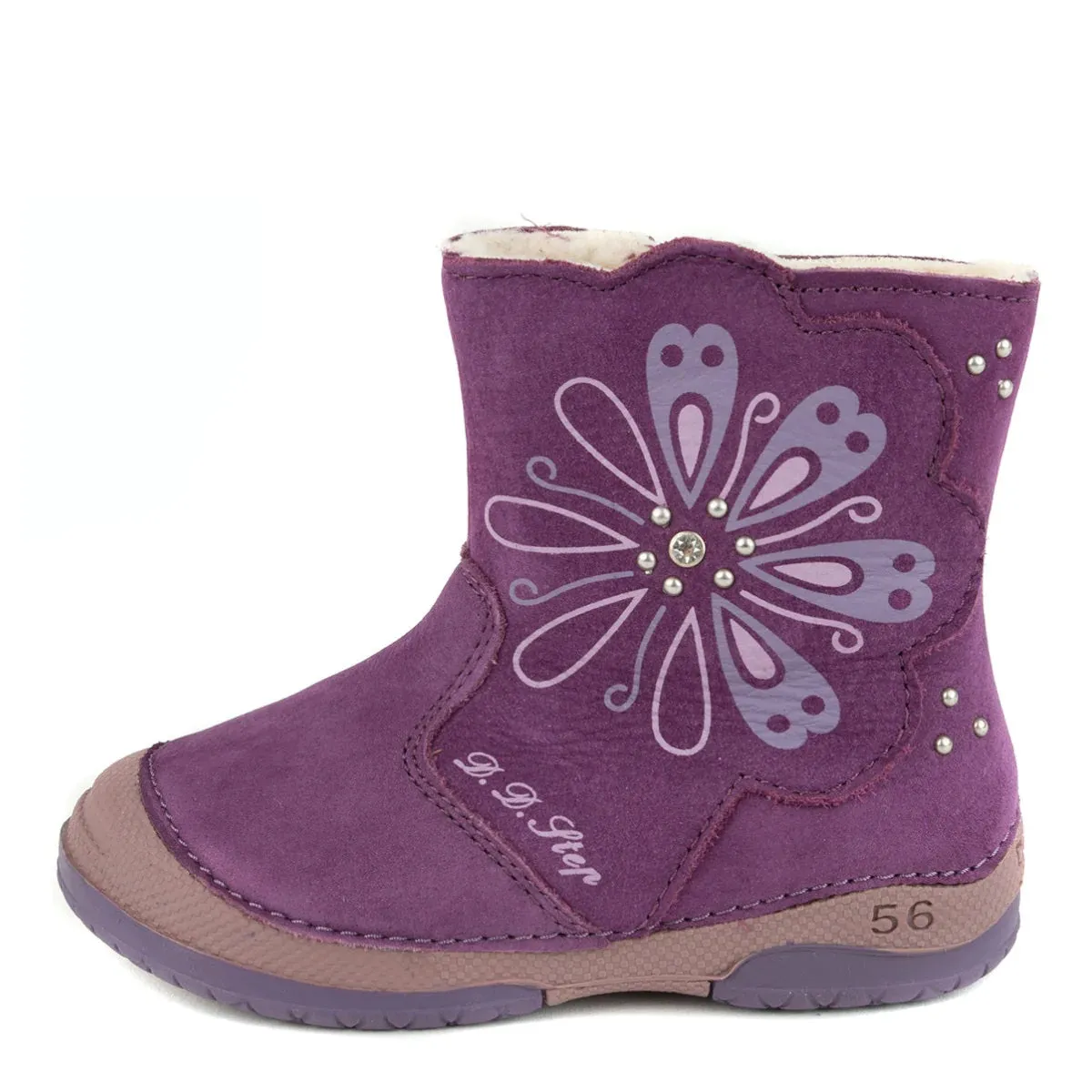 D.D. Step Toddler Girl Winter Boots With Faux Fur Insulation Lavender Flower Cute For Little Girls