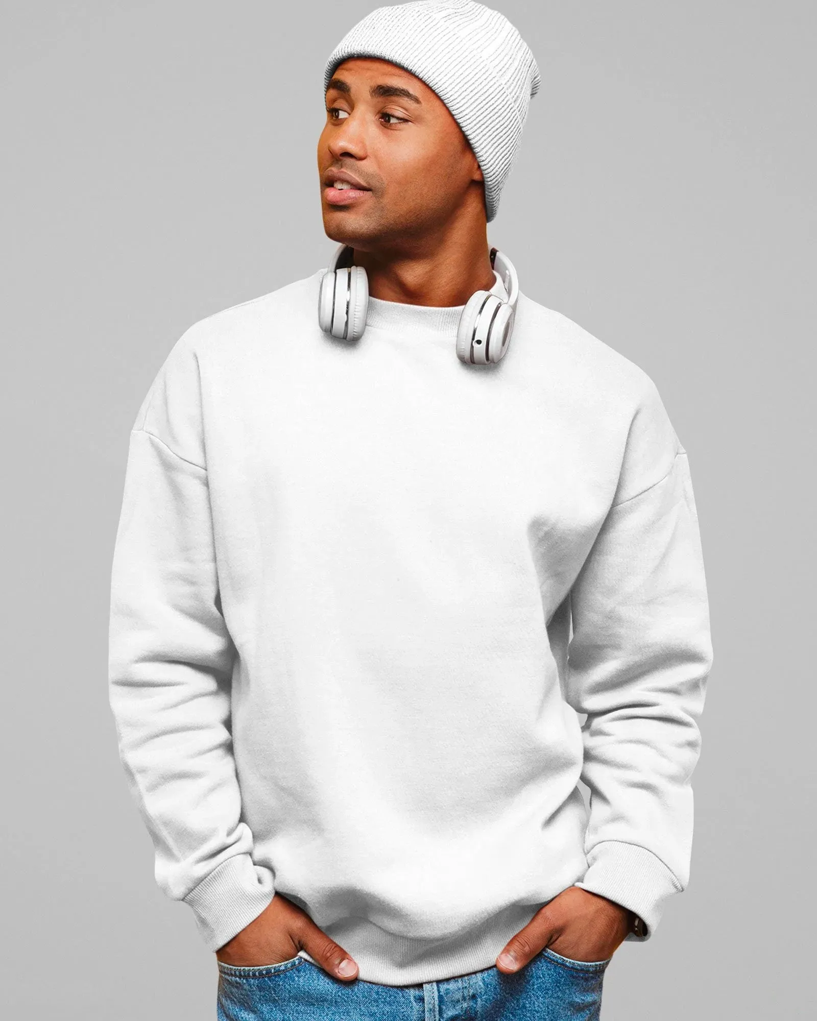 Drop Shoulder Sweatshirt: White