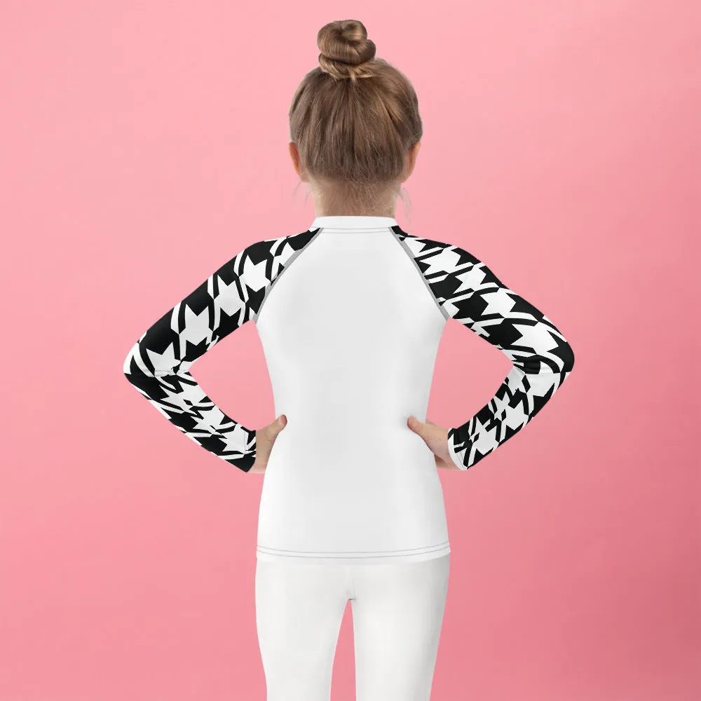 Elevated Style: Girl's Houndstooth Long Sleeve Classic Judo BJJ Rash Guard