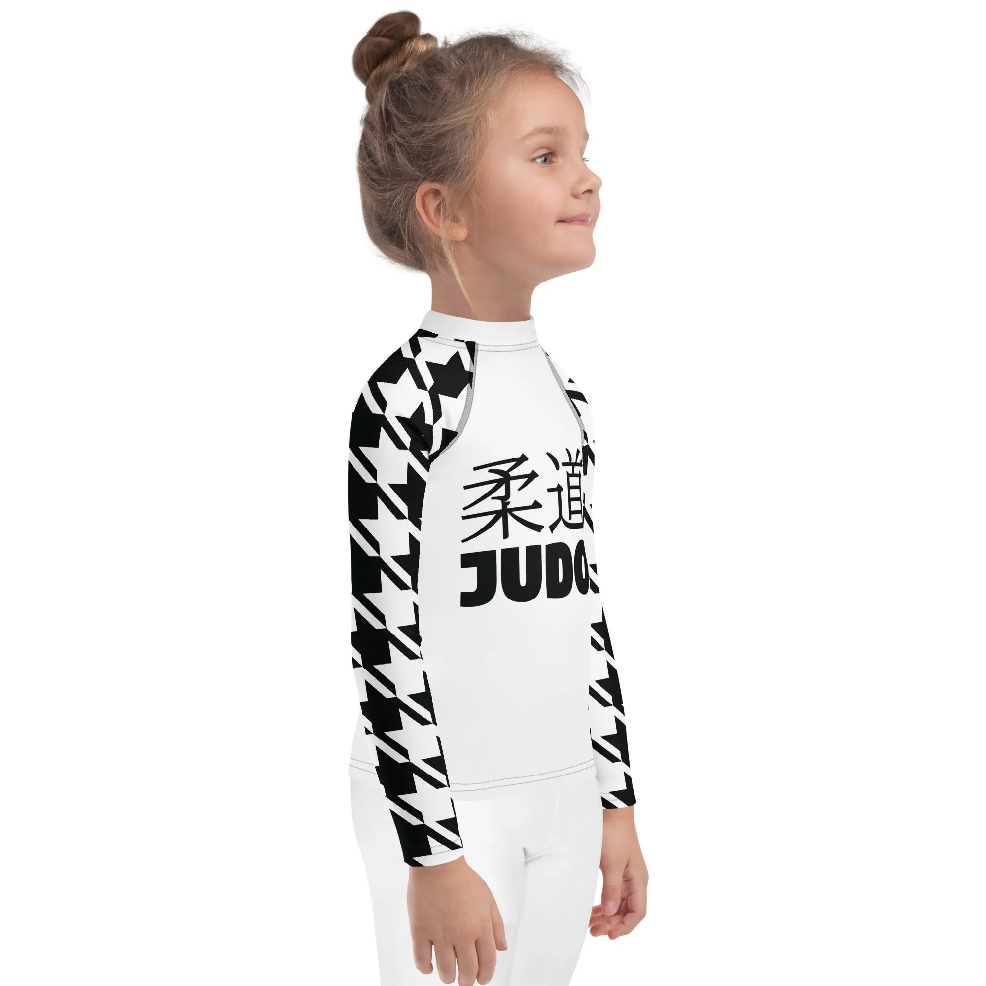 Elevated Style: Girl's Houndstooth Long Sleeve Classic Judo BJJ Rash Guard