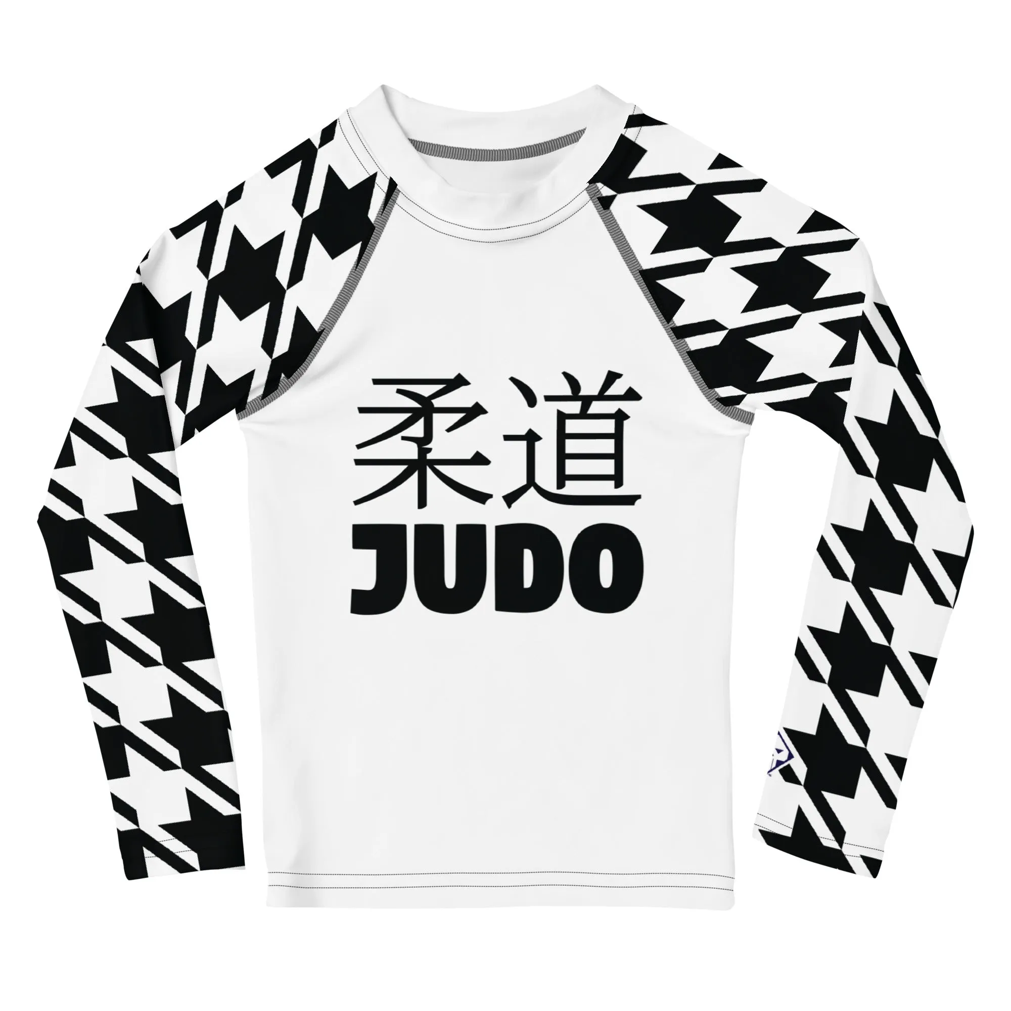 Elevated Style: Girl's Houndstooth Long Sleeve Classic Judo BJJ Rash Guard