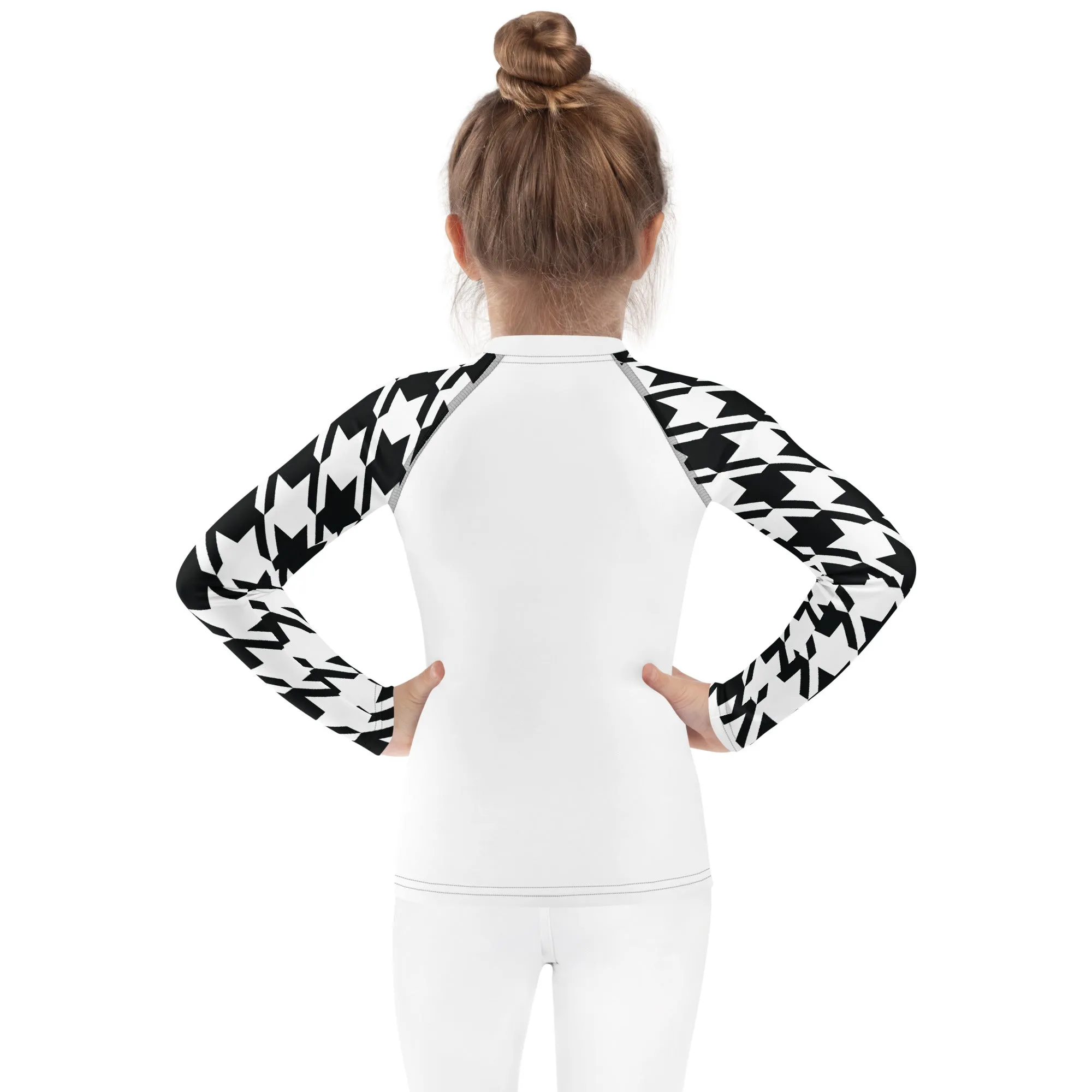 Elevated Style: Girl's Houndstooth Long Sleeve Classic Judo BJJ Rash Guard