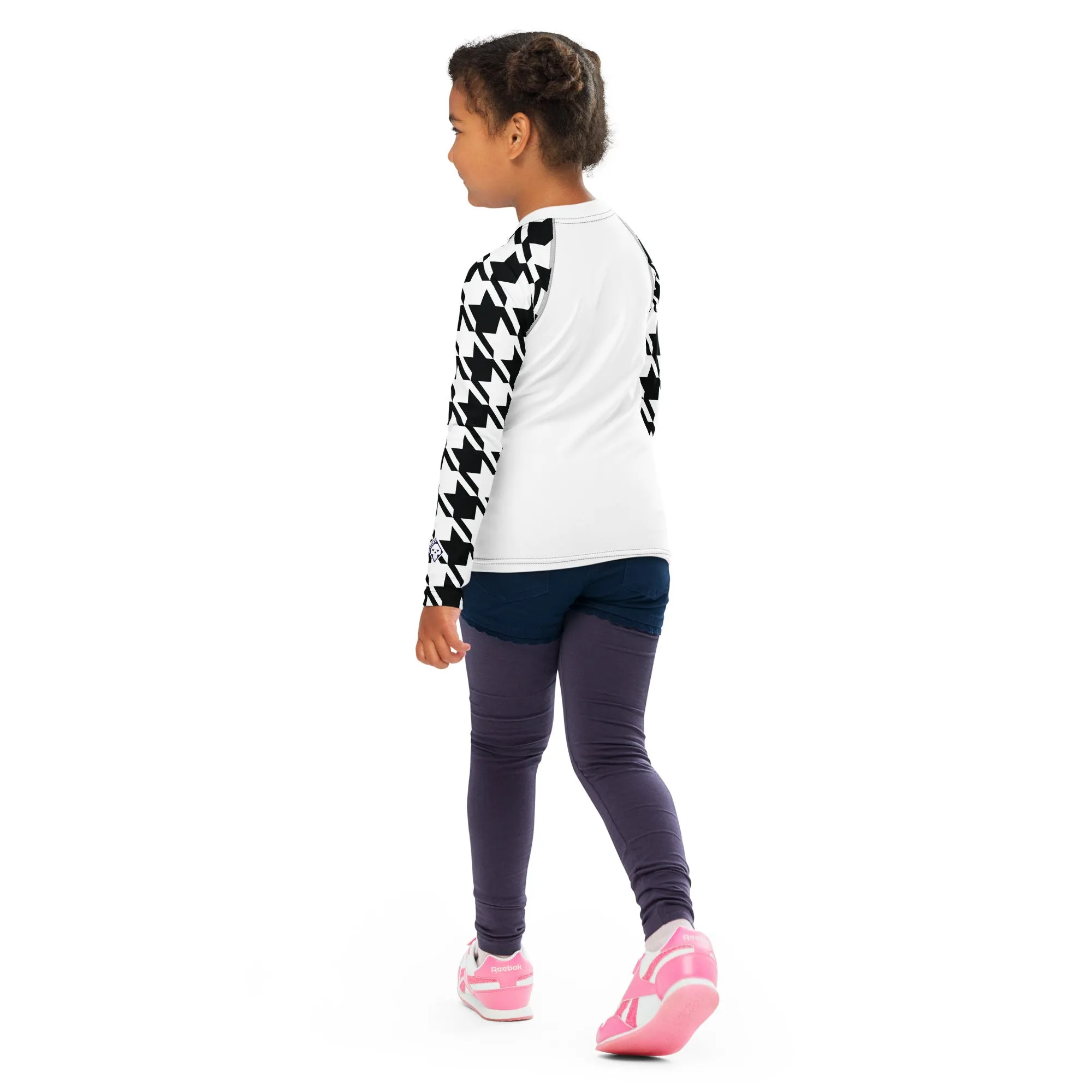 Elevated Style: Girl's Houndstooth Long Sleeve Classic Judo BJJ Rash Guard