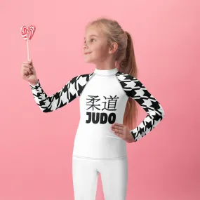 Elevated Style: Girl's Houndstooth Long Sleeve Classic Judo BJJ Rash Guard