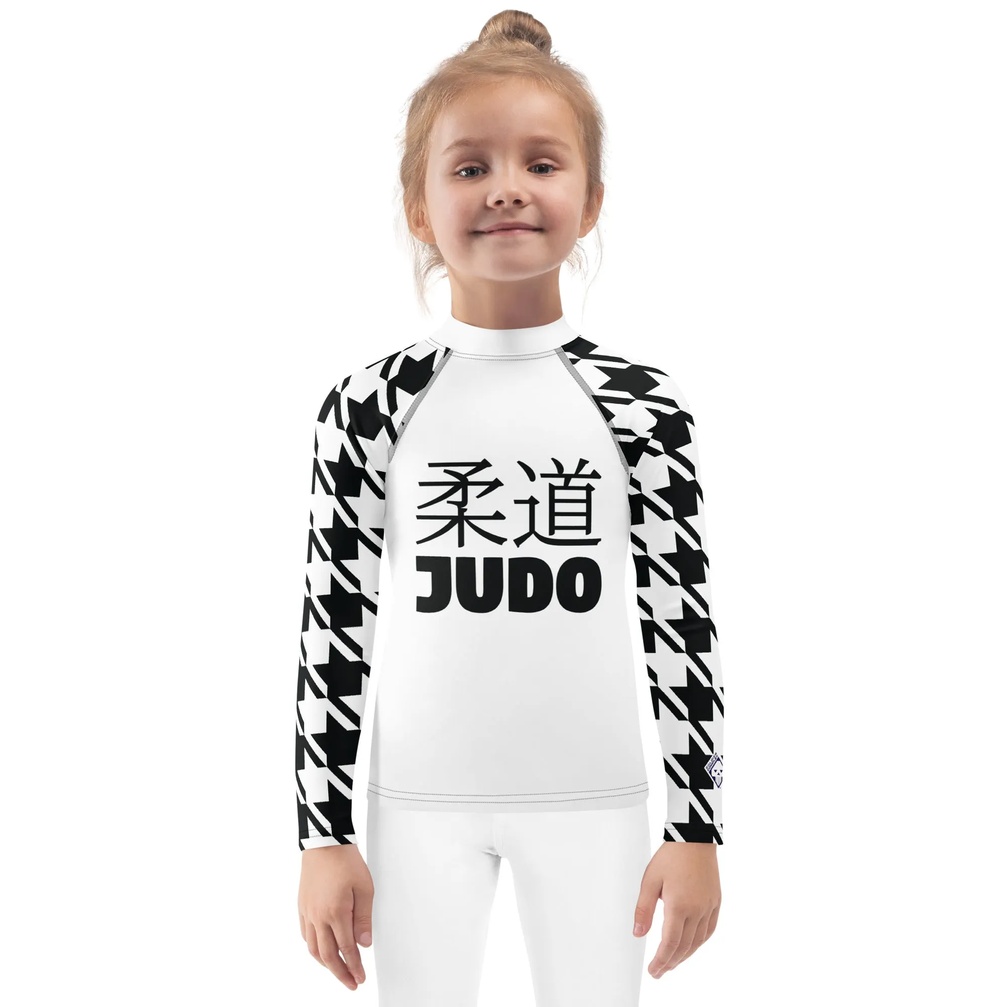 Elevated Style: Girl's Houndstooth Long Sleeve Classic Judo BJJ Rash Guard