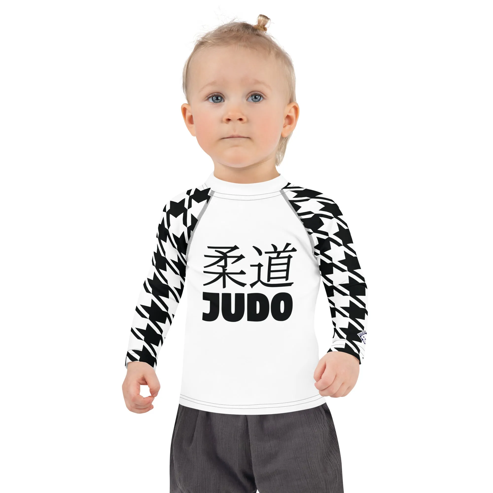 Elevated Style: Girl's Houndstooth Long Sleeve Classic Judo BJJ Rash Guard