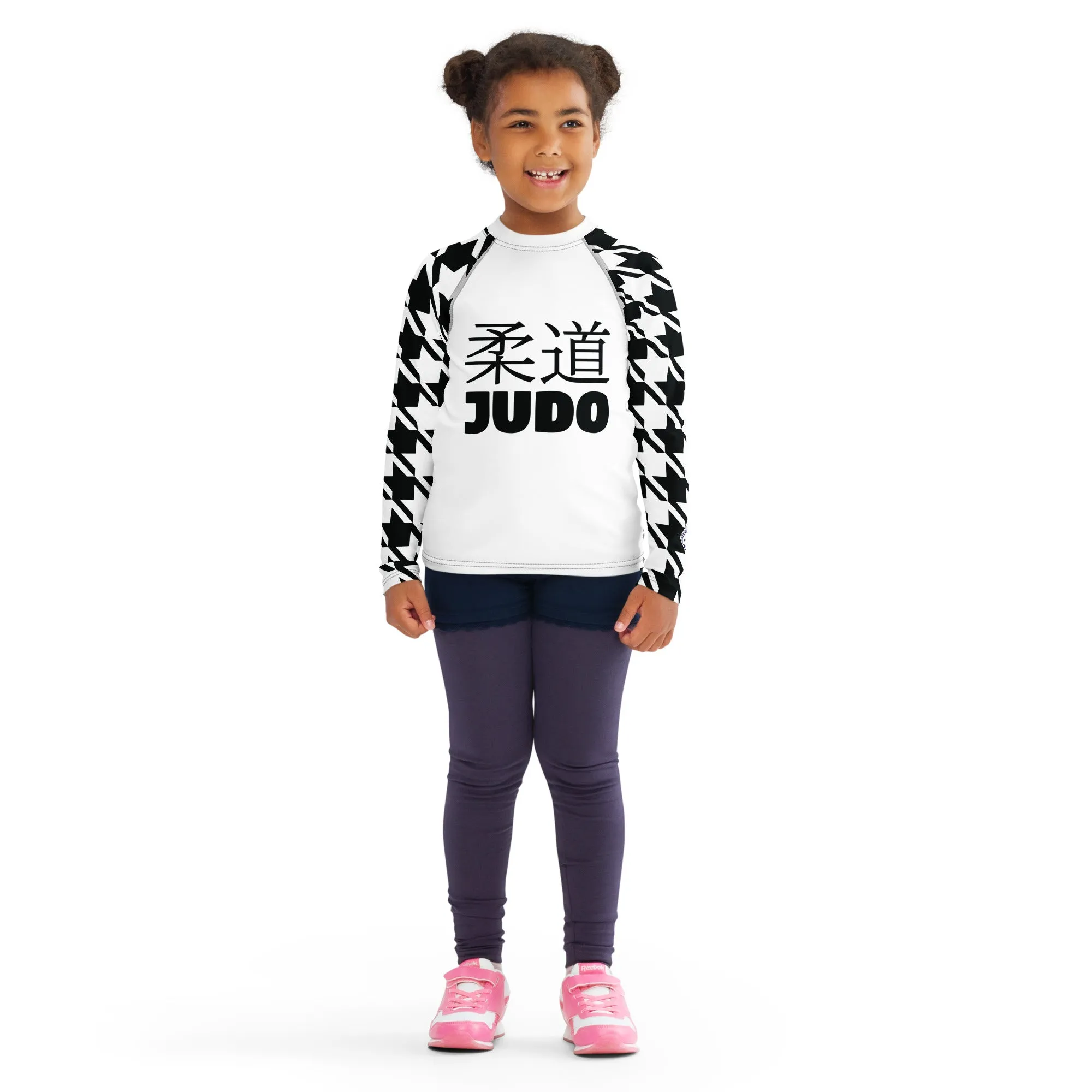 Elevated Style: Girl's Houndstooth Long Sleeve Classic Judo BJJ Rash Guard