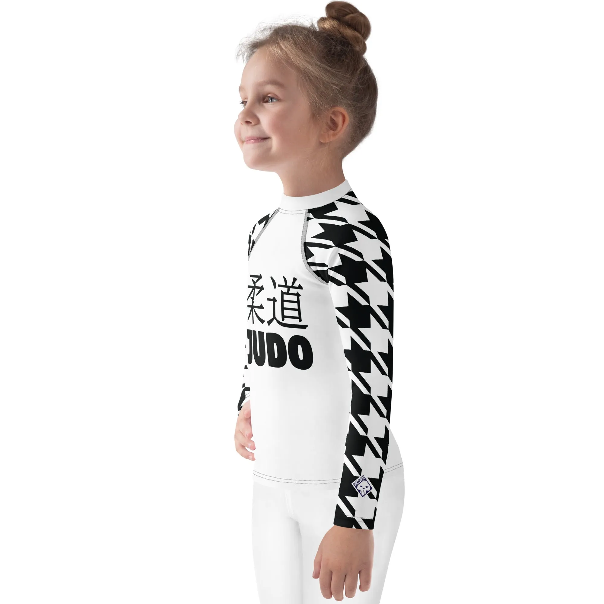 Elevated Style: Girl's Houndstooth Long Sleeve Classic Judo BJJ Rash Guard