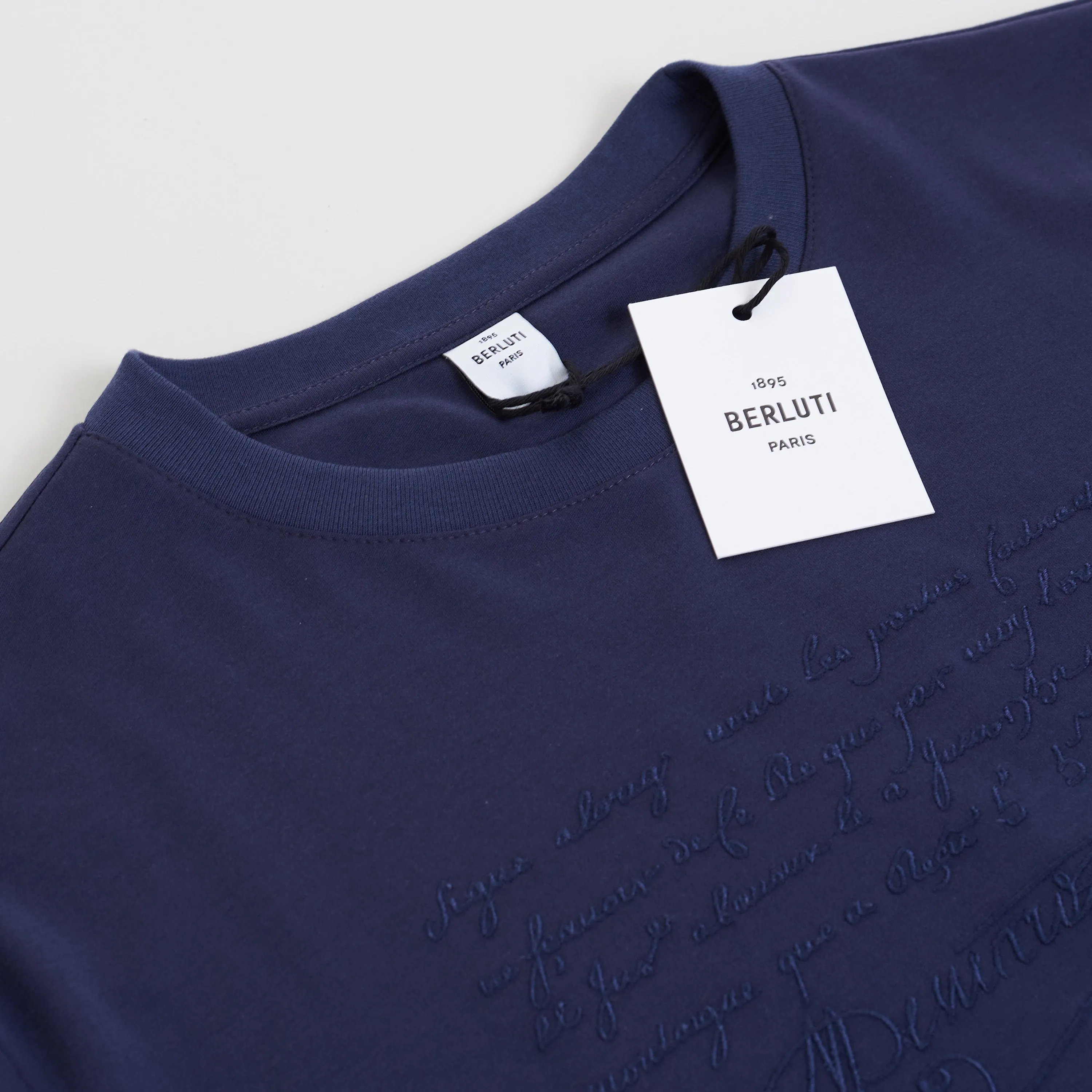 Embroidered Scritto T-shirt In Ink Blue Cotton