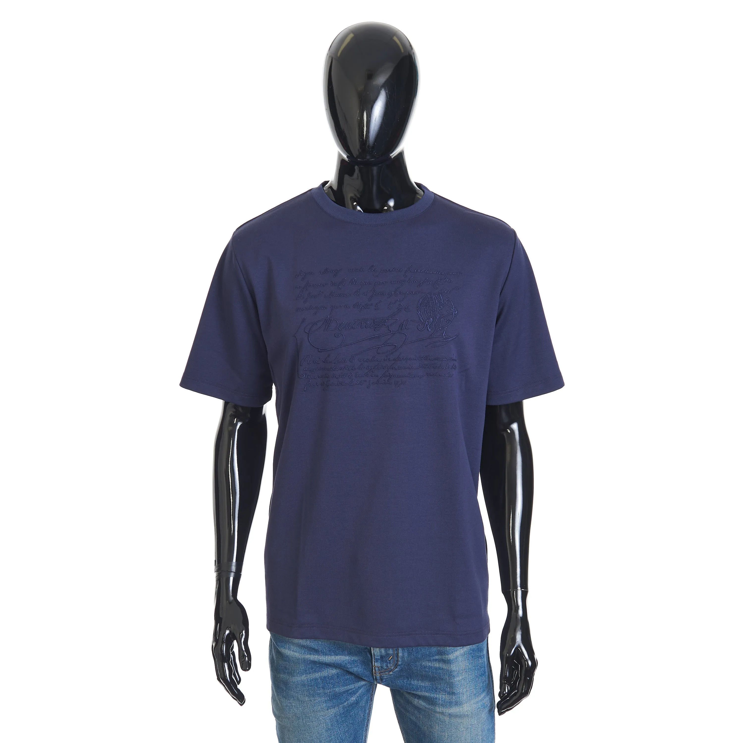 Embroidered Scritto T-shirt In Ink Blue Cotton