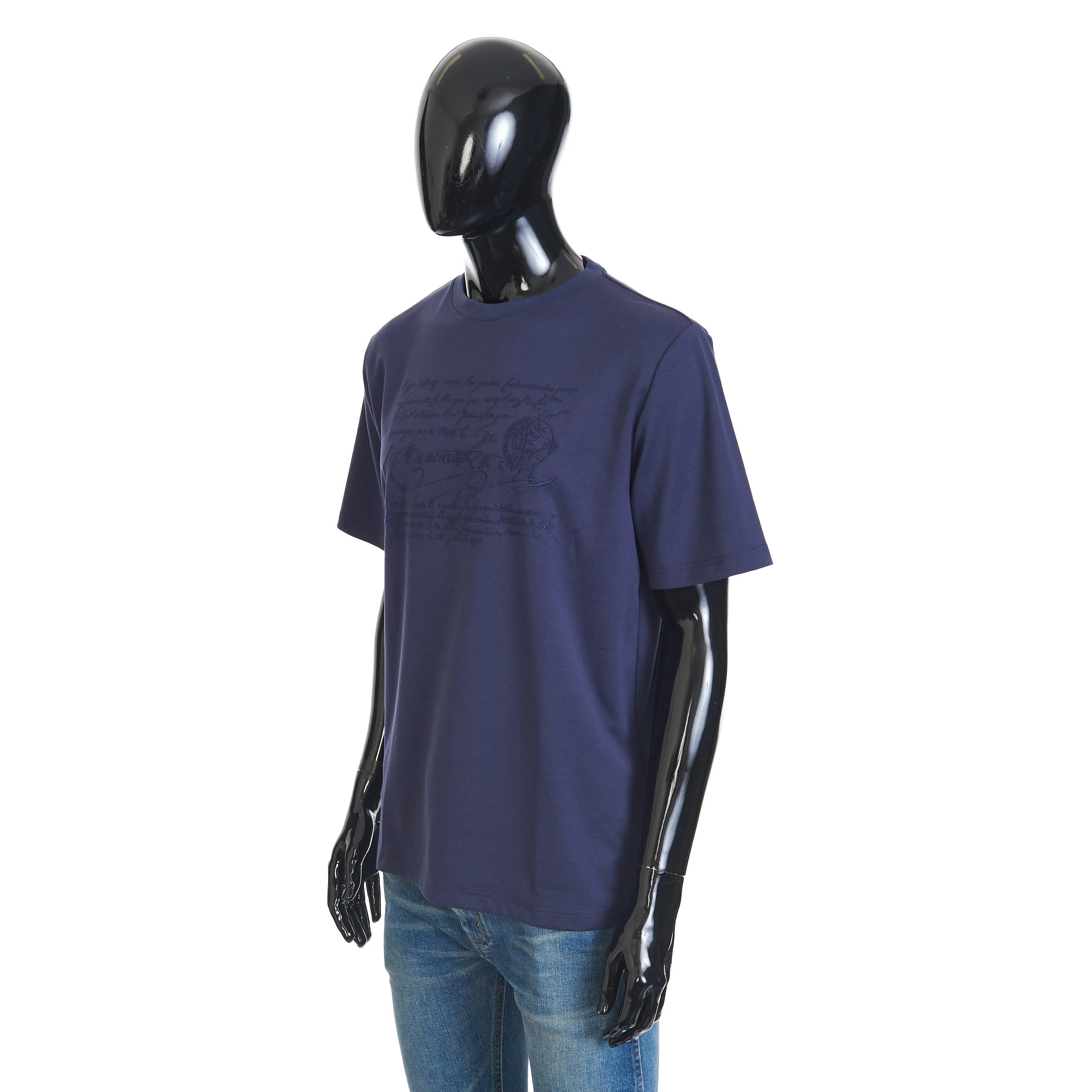 Embroidered Scritto T-shirt In Ink Blue Cotton