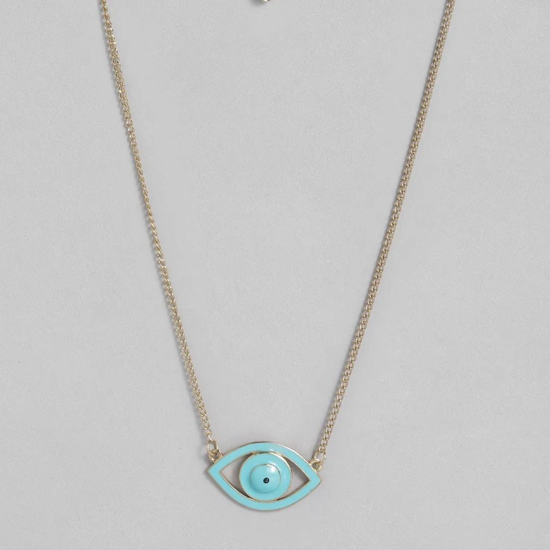 Estele - Gold Plated Turquoise Blue Enamel Evil Eye Pendant for Women / Girls