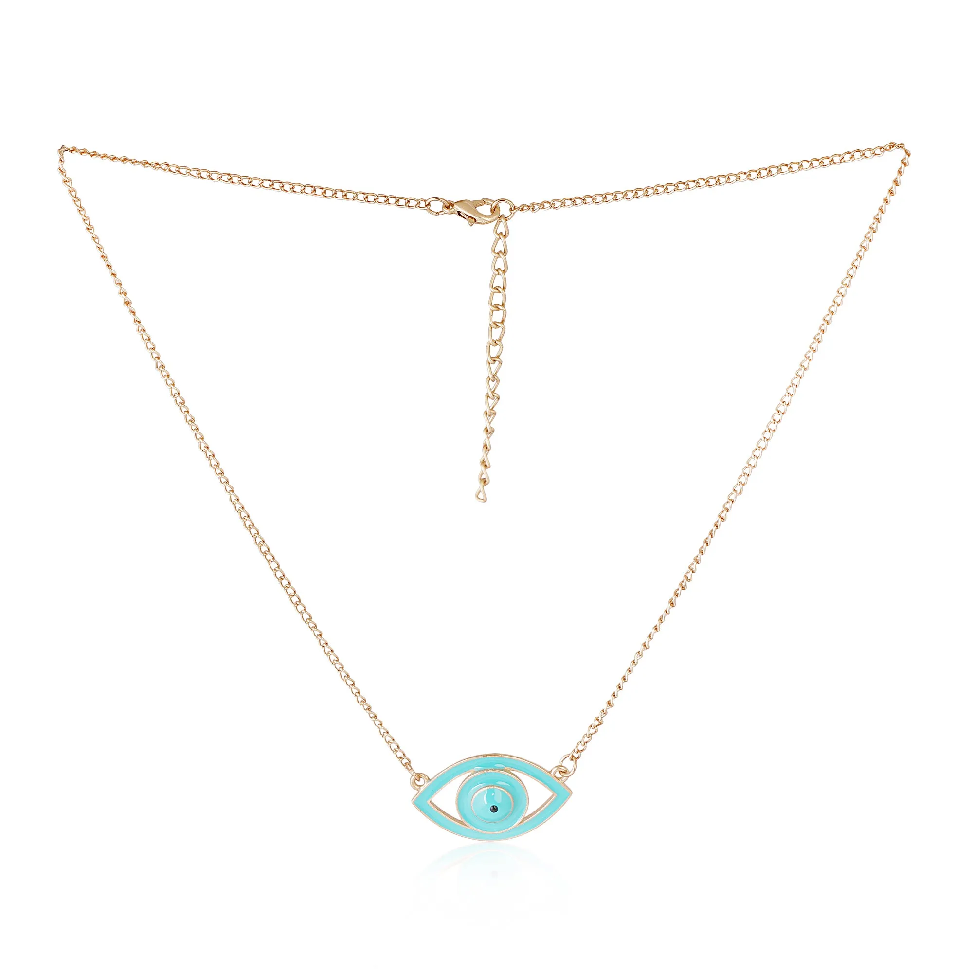 Estele - Gold Plated Turquoise Blue Enamel Evil Eye Pendant for Women / Girls