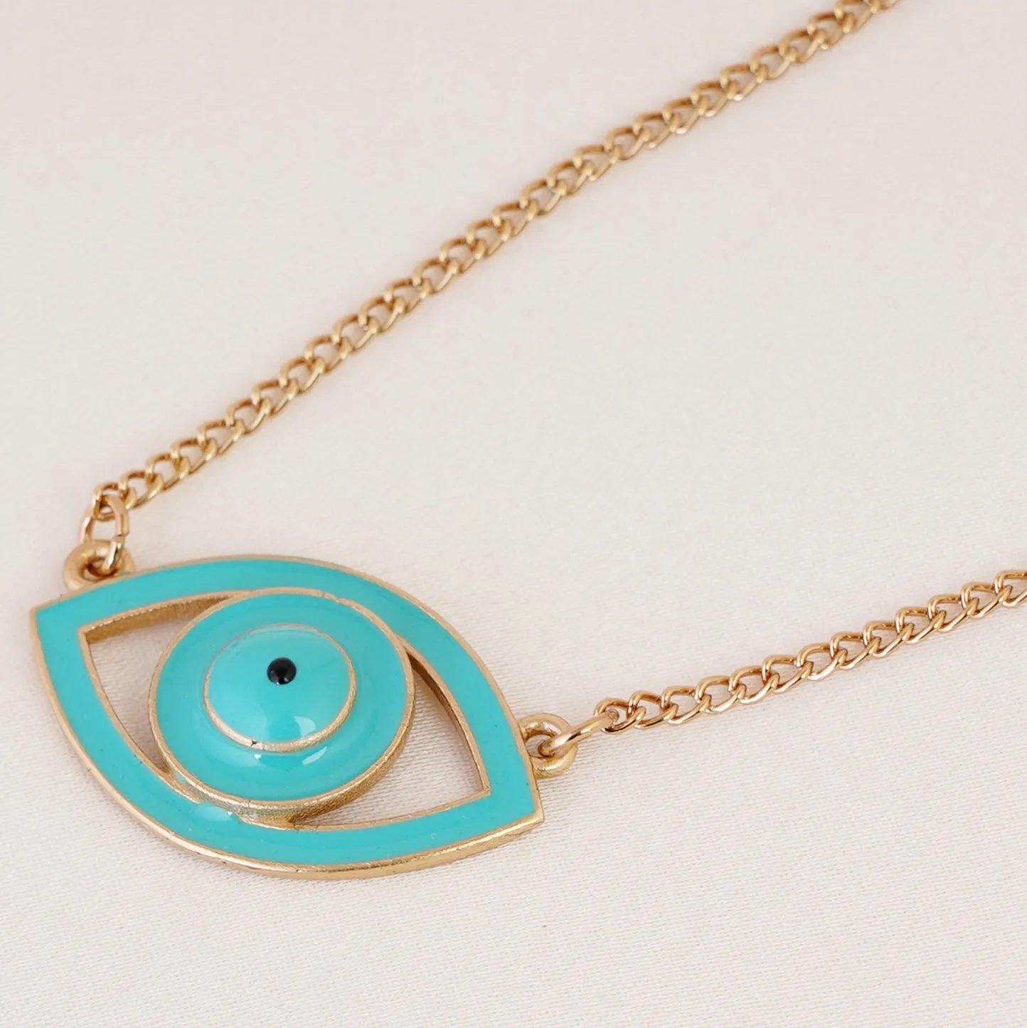 Estele - Gold Plated Turquoise Blue Enamel Evil Eye Pendant for Women / Girls