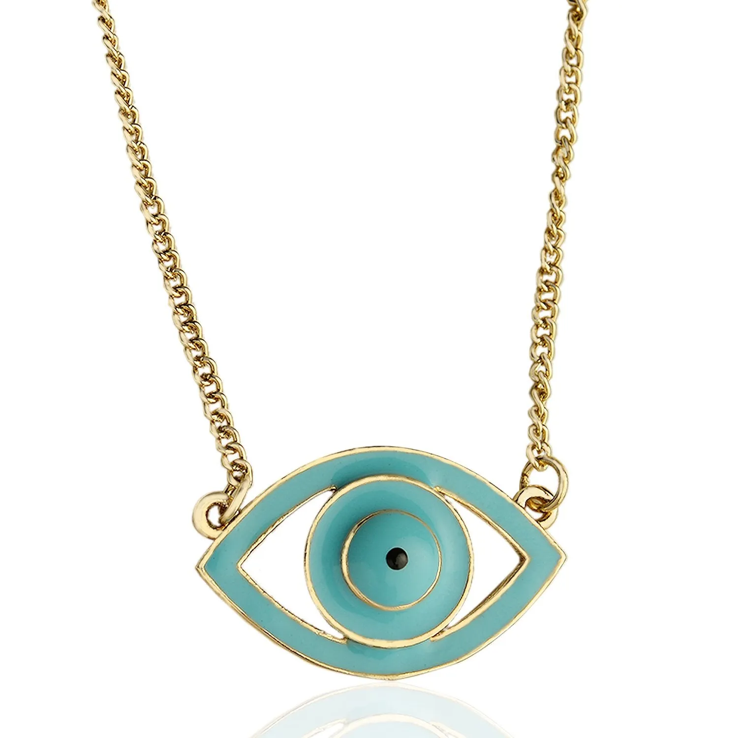 Estele - Gold Plated Turquoise Blue Enamel Evil Eye Pendant for Women / Girls