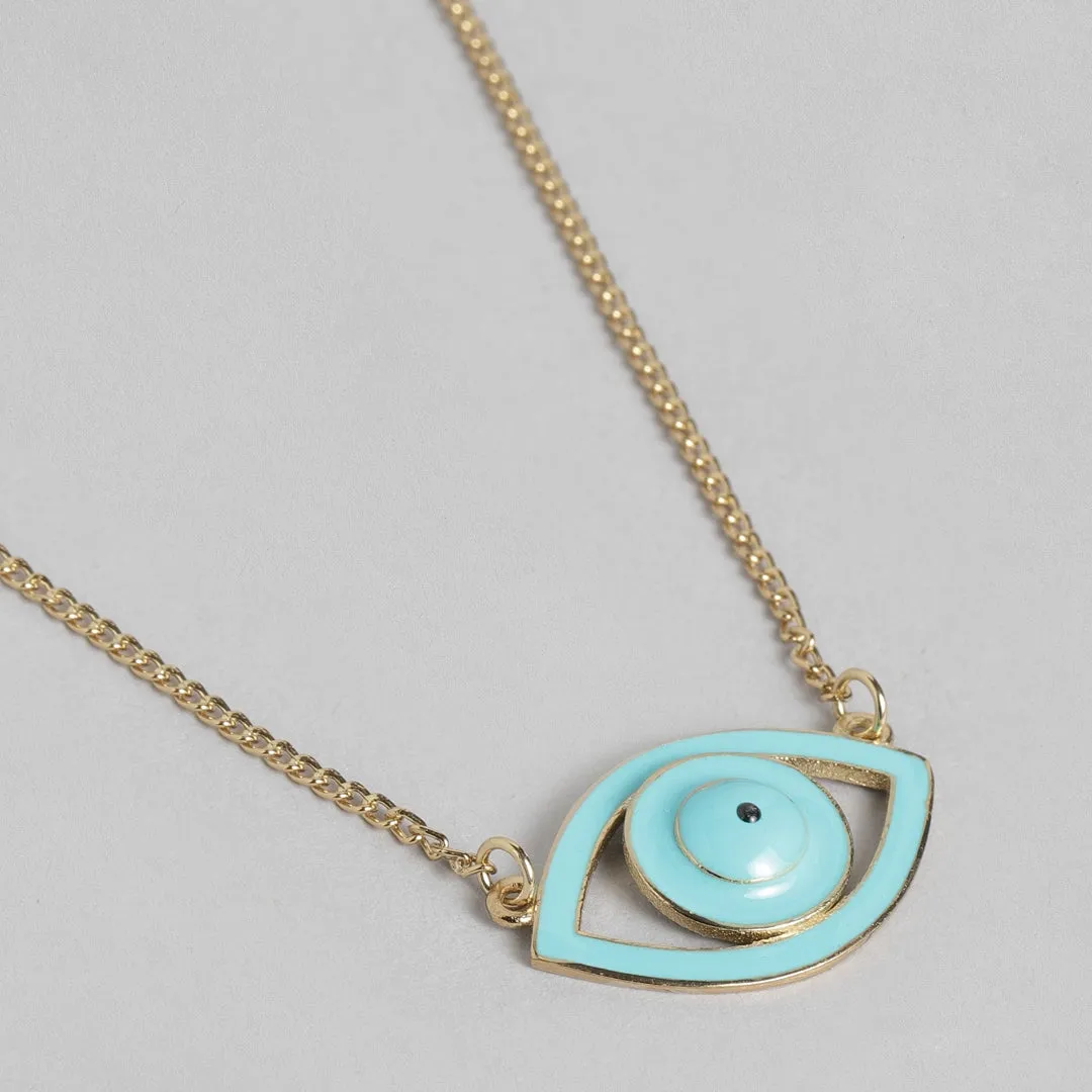 Estele - Gold Plated Turquoise Blue Enamel Evil Eye Pendant for Women / Girls