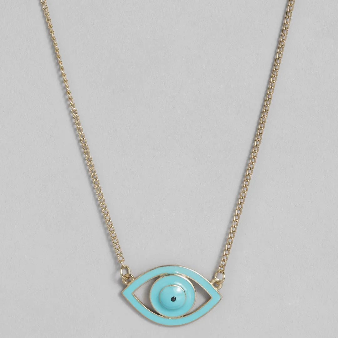 Estele - Gold Plated Turquoise Blue Enamel Evil Eye Pendant for Women / Girls