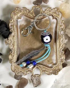 Evil Eye & Feather Protection Keychain