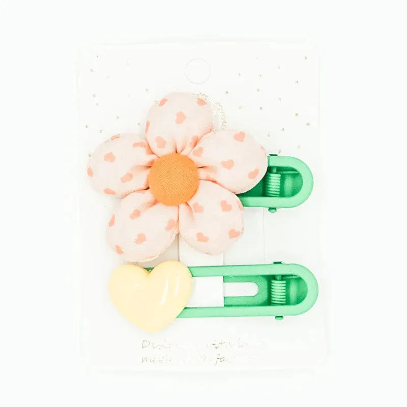 Fabric Flower Hair Clip Set Pink