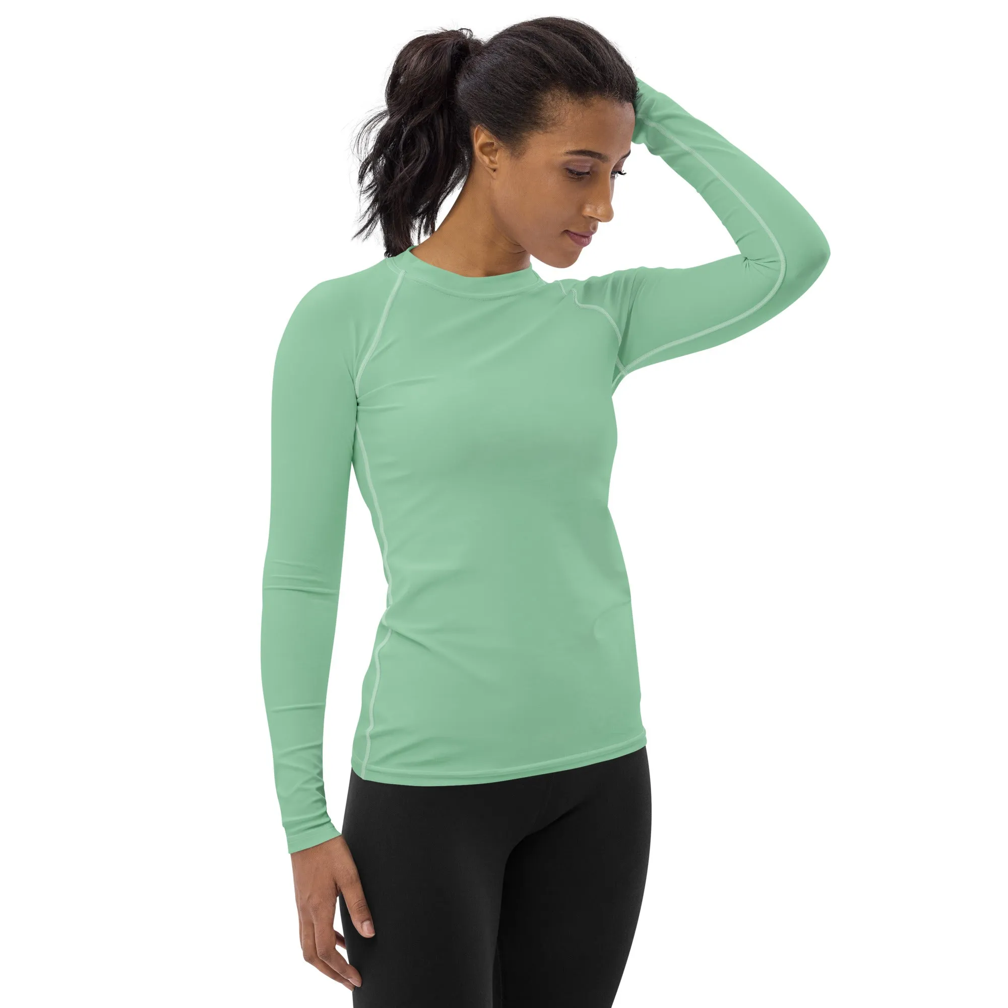 Fashion Meets Function: Women's Solid Color Rash Guard - Vista Blue