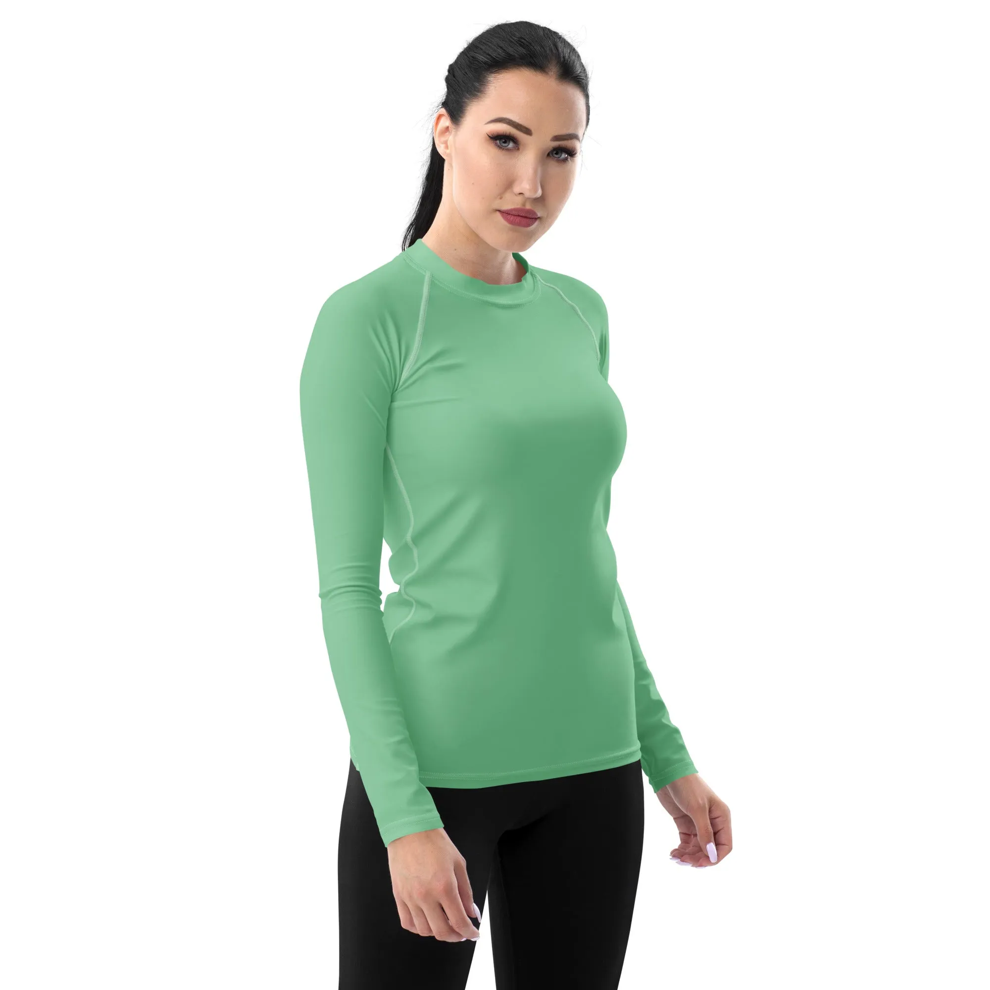 Fashion Meets Function: Women's Solid Color Rash Guard - Vista Blue