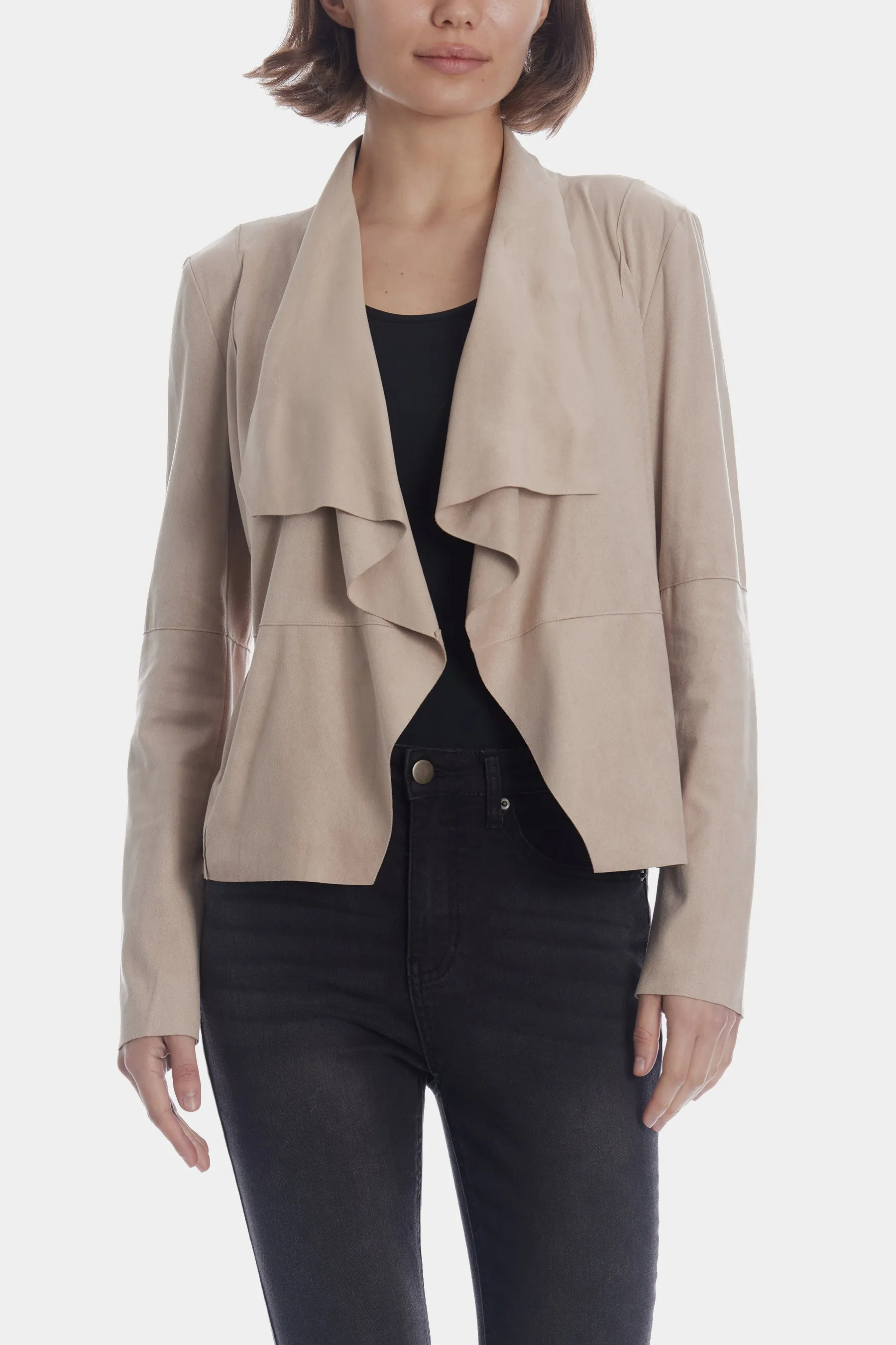 Faux Suede Draped Moto Jacket