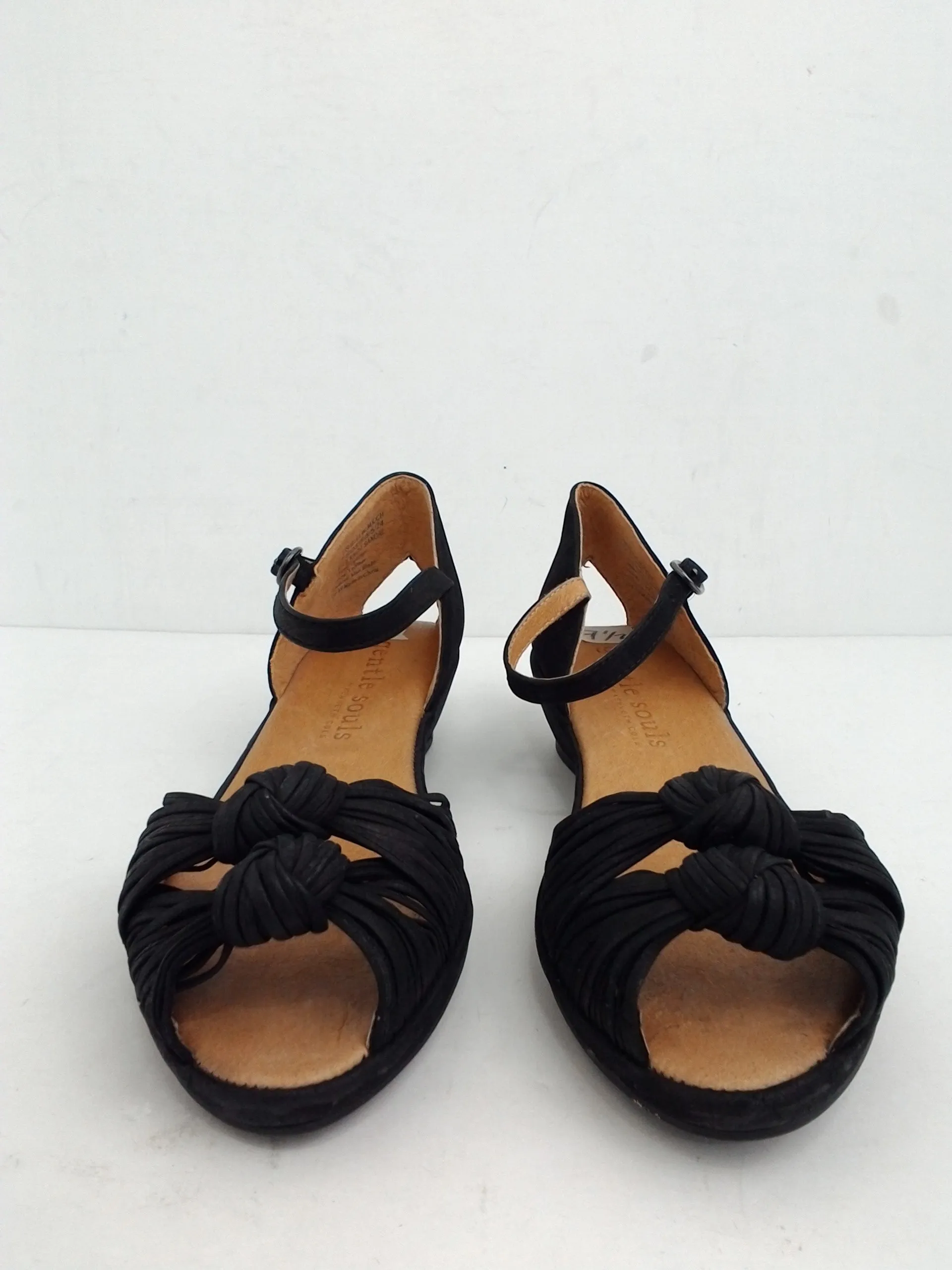 Gentle Souls Women's Lily Knot Sandal Black Leather Size 7.5