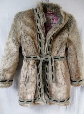 Girls Est 1989 PLACE Faux Fur JACKET Coat Parka 5-6 BROWN Hippie Indie