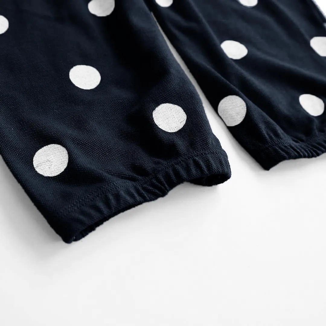 Girls Fashion All Over Polka Dots Printed Dark Navy Soft Cotton Frill Jumpsuit