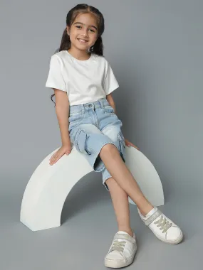 Girls Light Blue Denim Capri