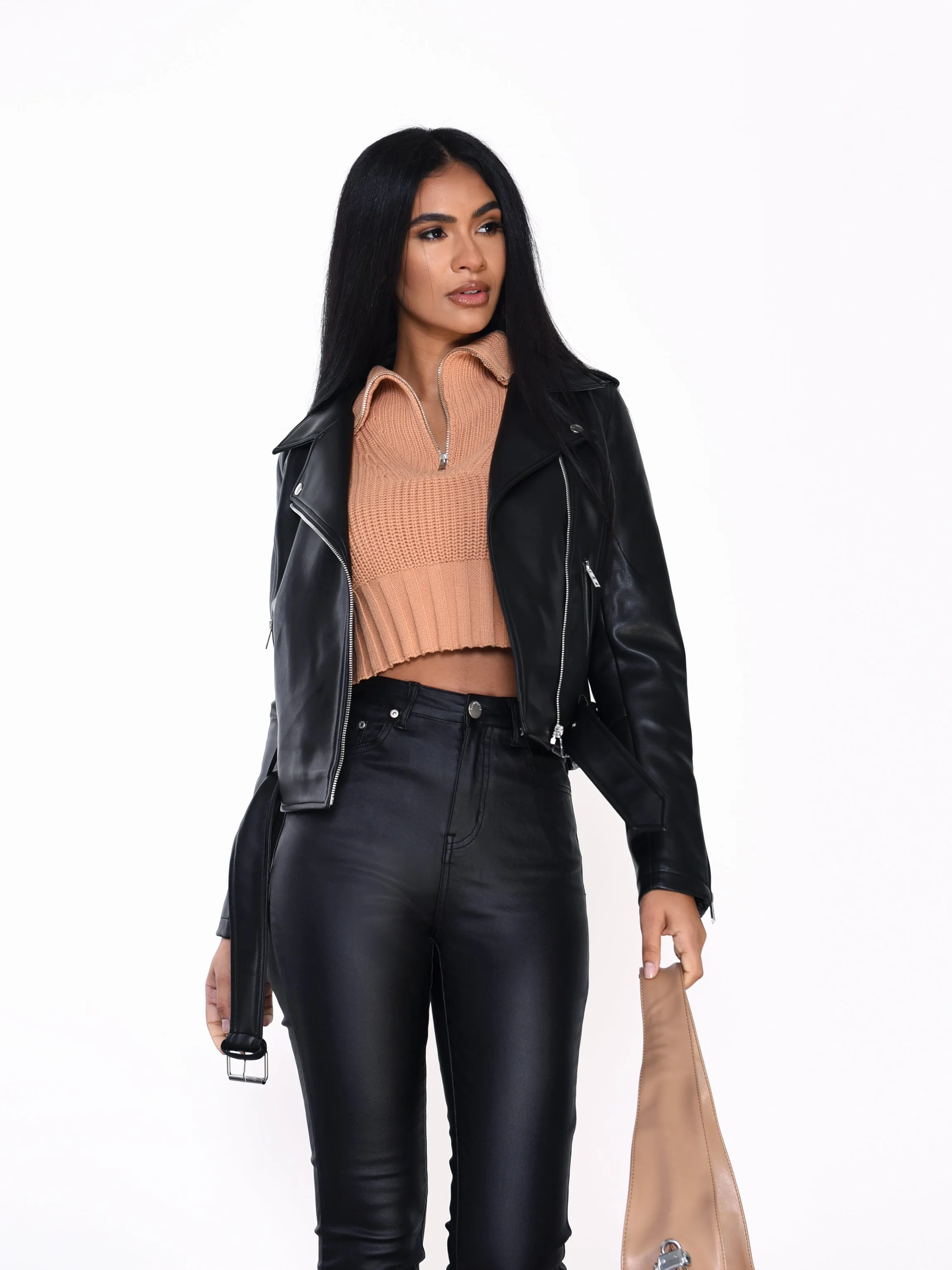 Glamorous Black PU Aviator Jacket