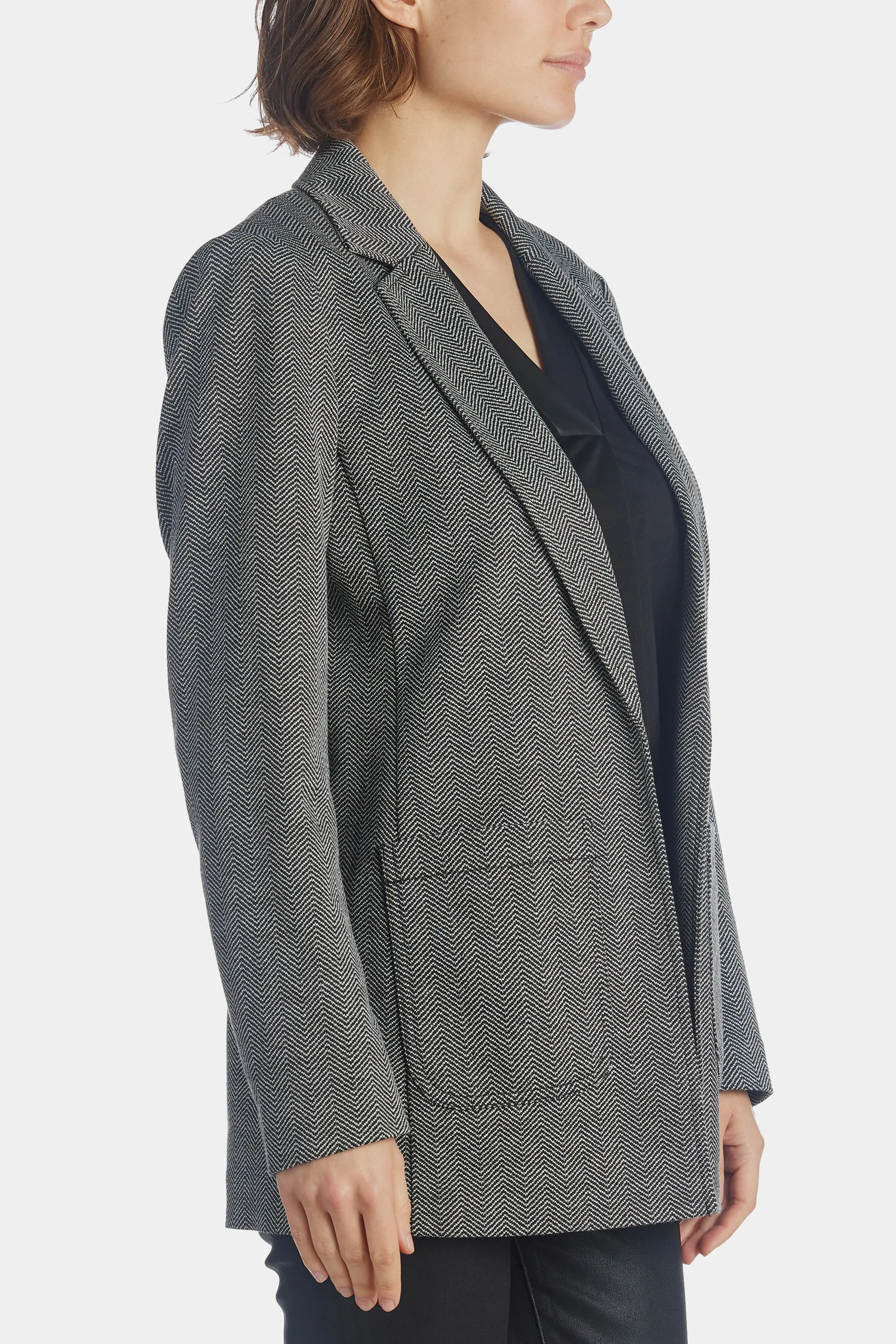 Herringbone Notch Collar Blazer