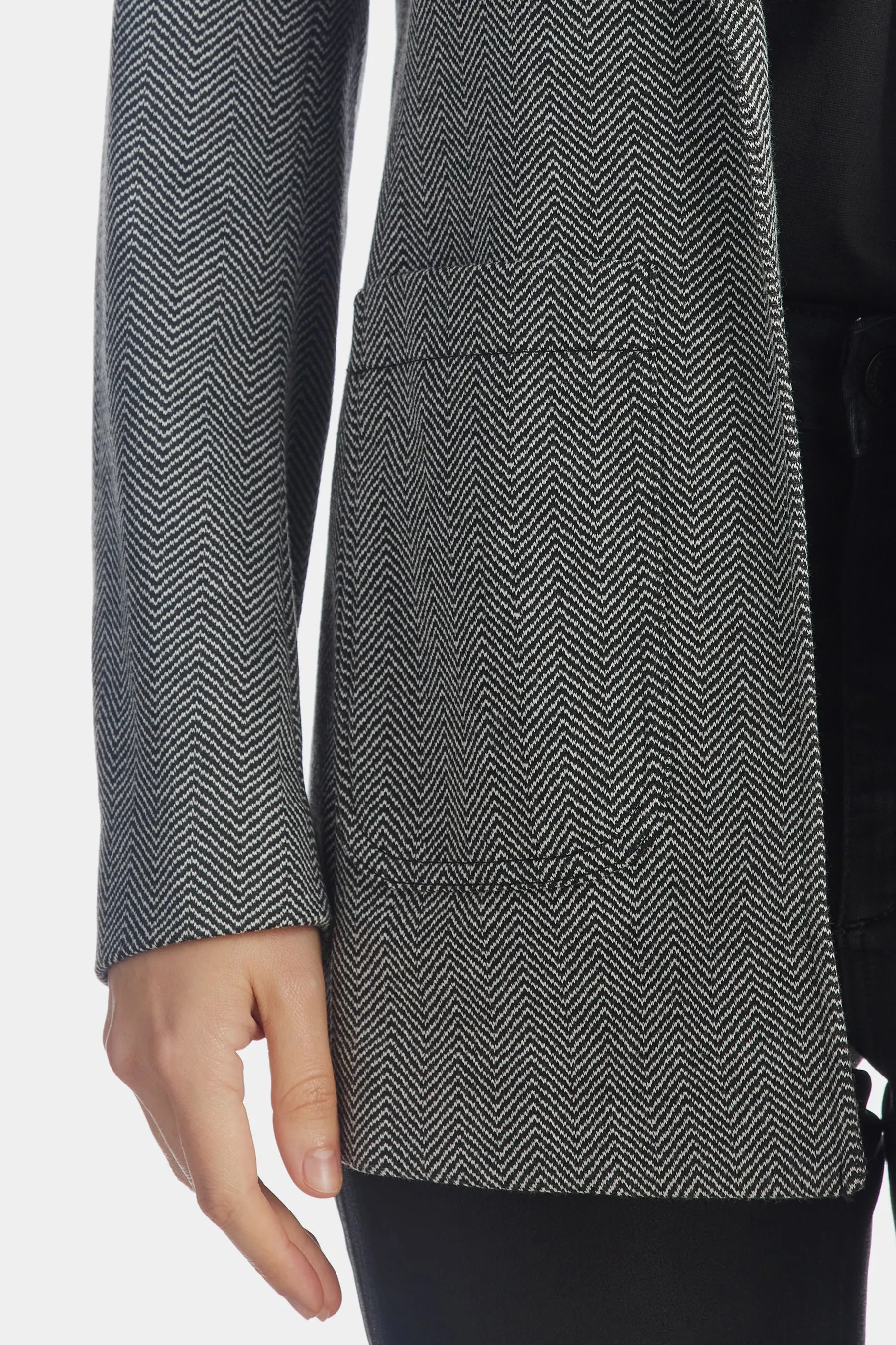 Herringbone Notch Collar Open Front Jacket