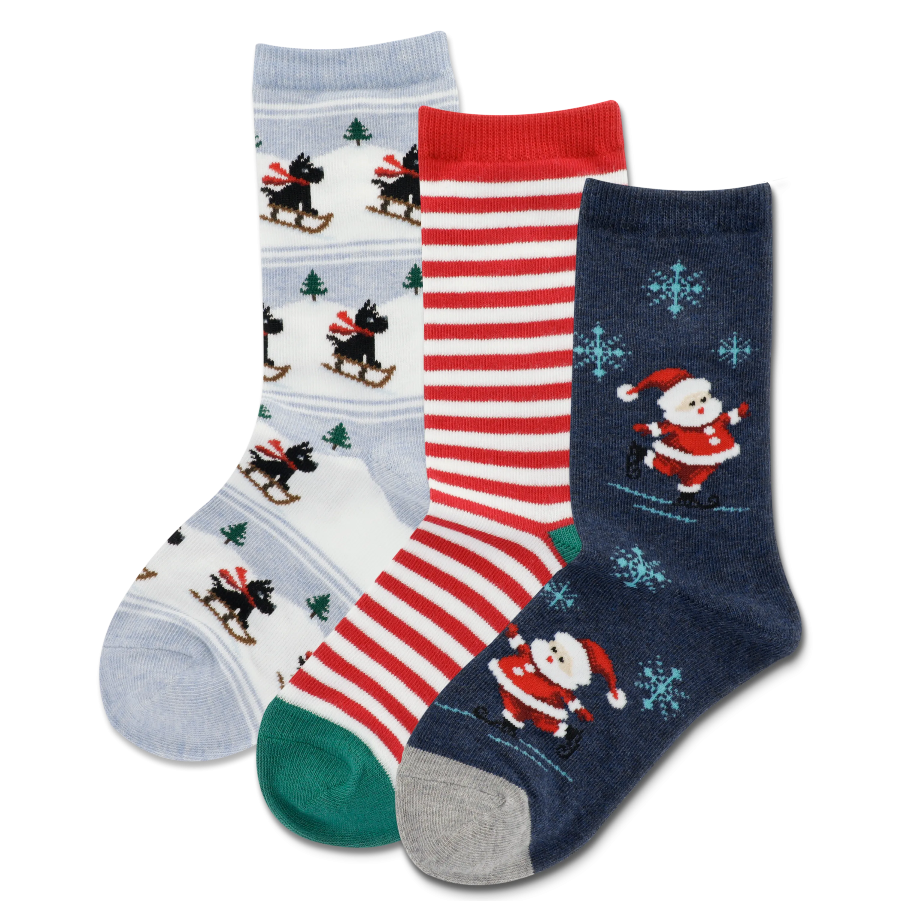 HOTSOX Kid's Skating Santa 3 Pack Crew Socks