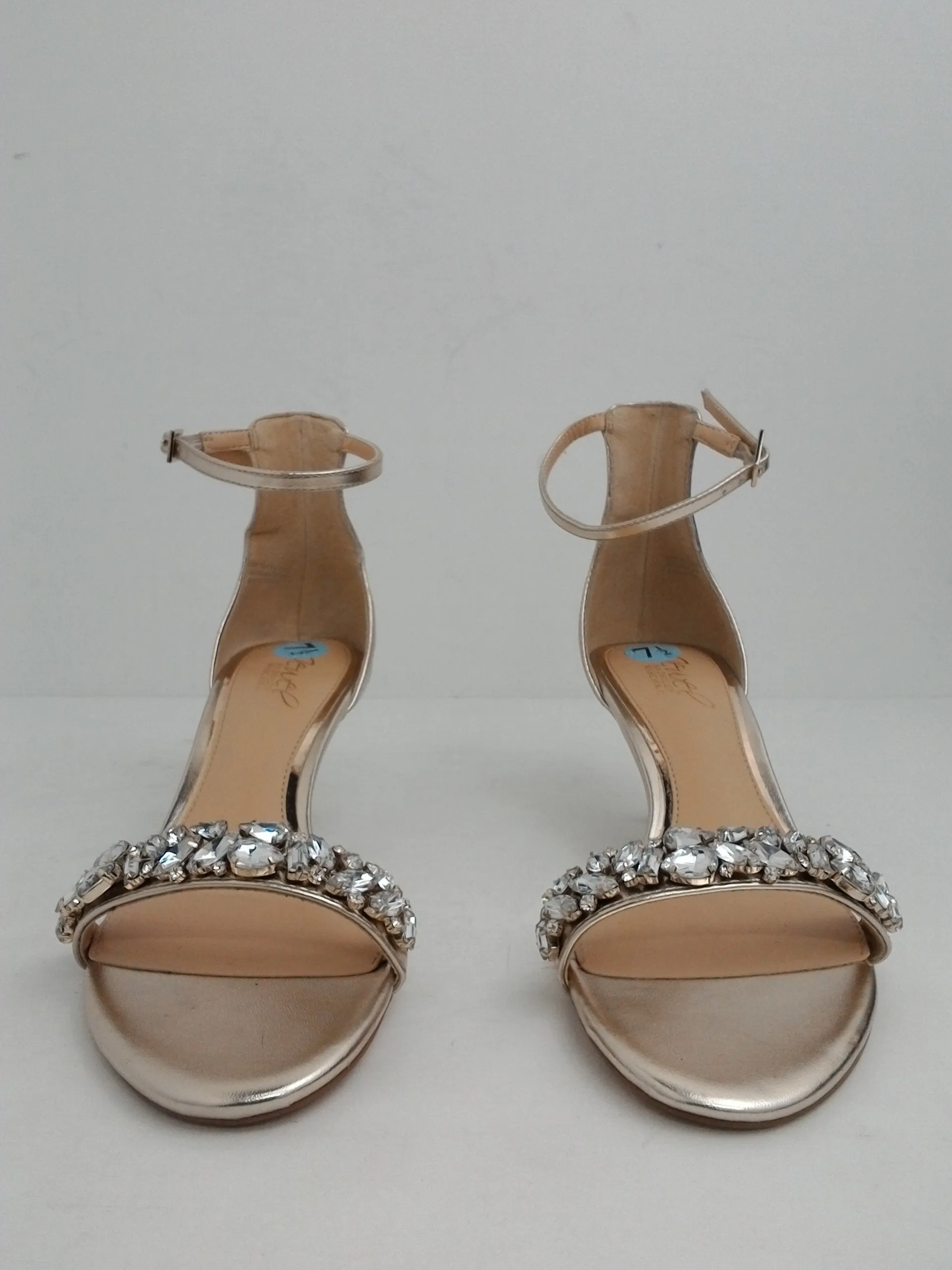 Jewel Badgley Mischka Women's Dash Kitten-Heel Gold Evening Sandals Size 7.5 M