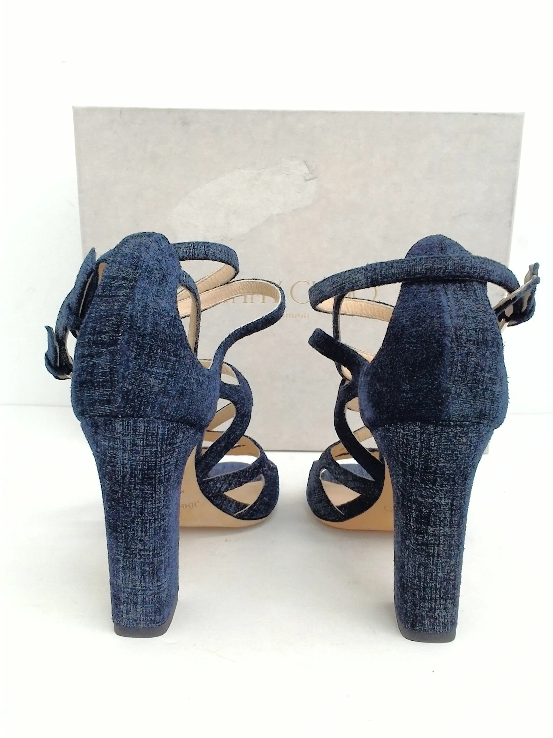 Jimmy Choo Women's Dillan Denim Light Indigo Heeled Sandal Size 35.5