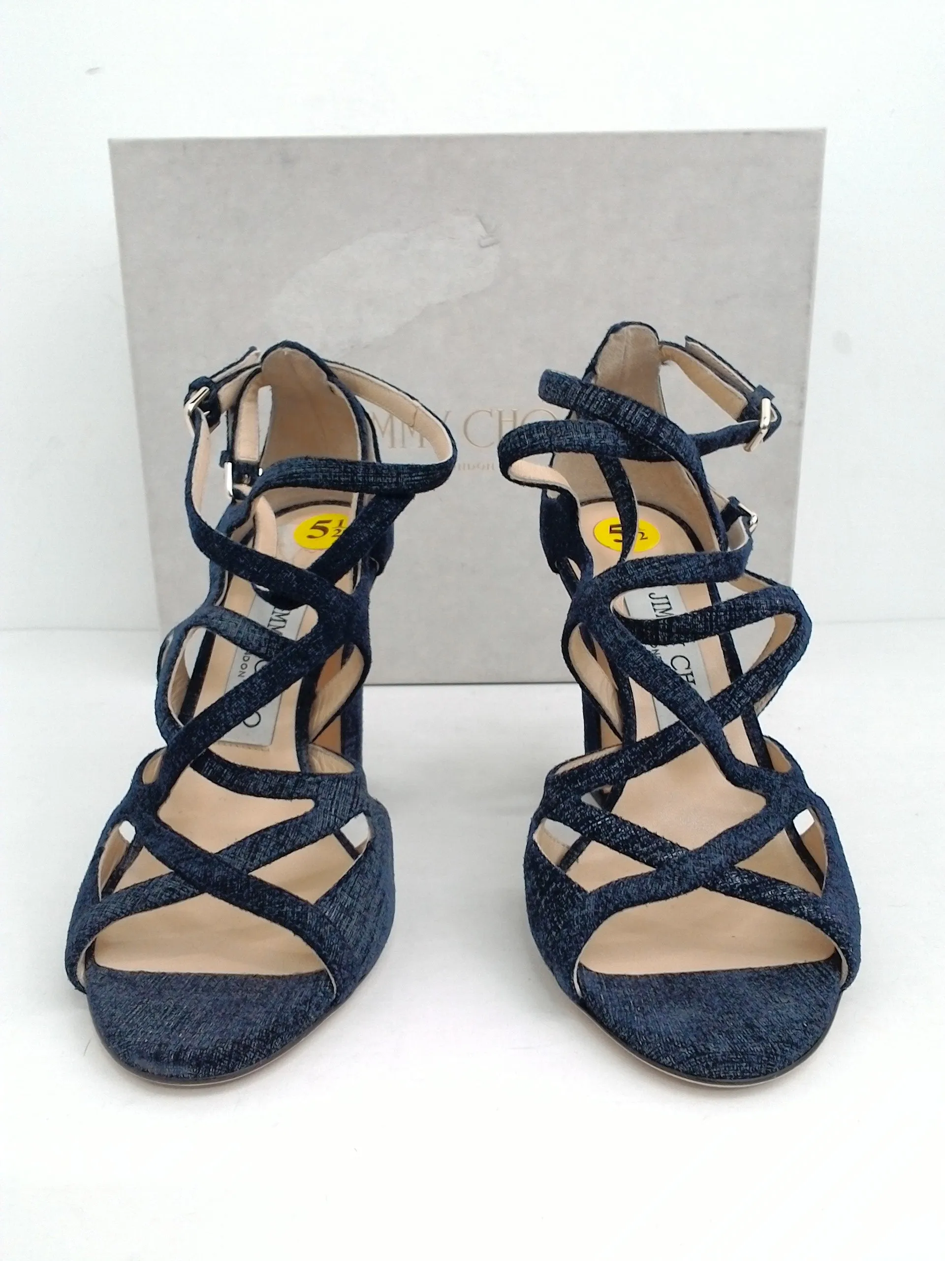 Jimmy Choo Women's Dillan Denim Light Indigo Heeled Sandal Size 35.5