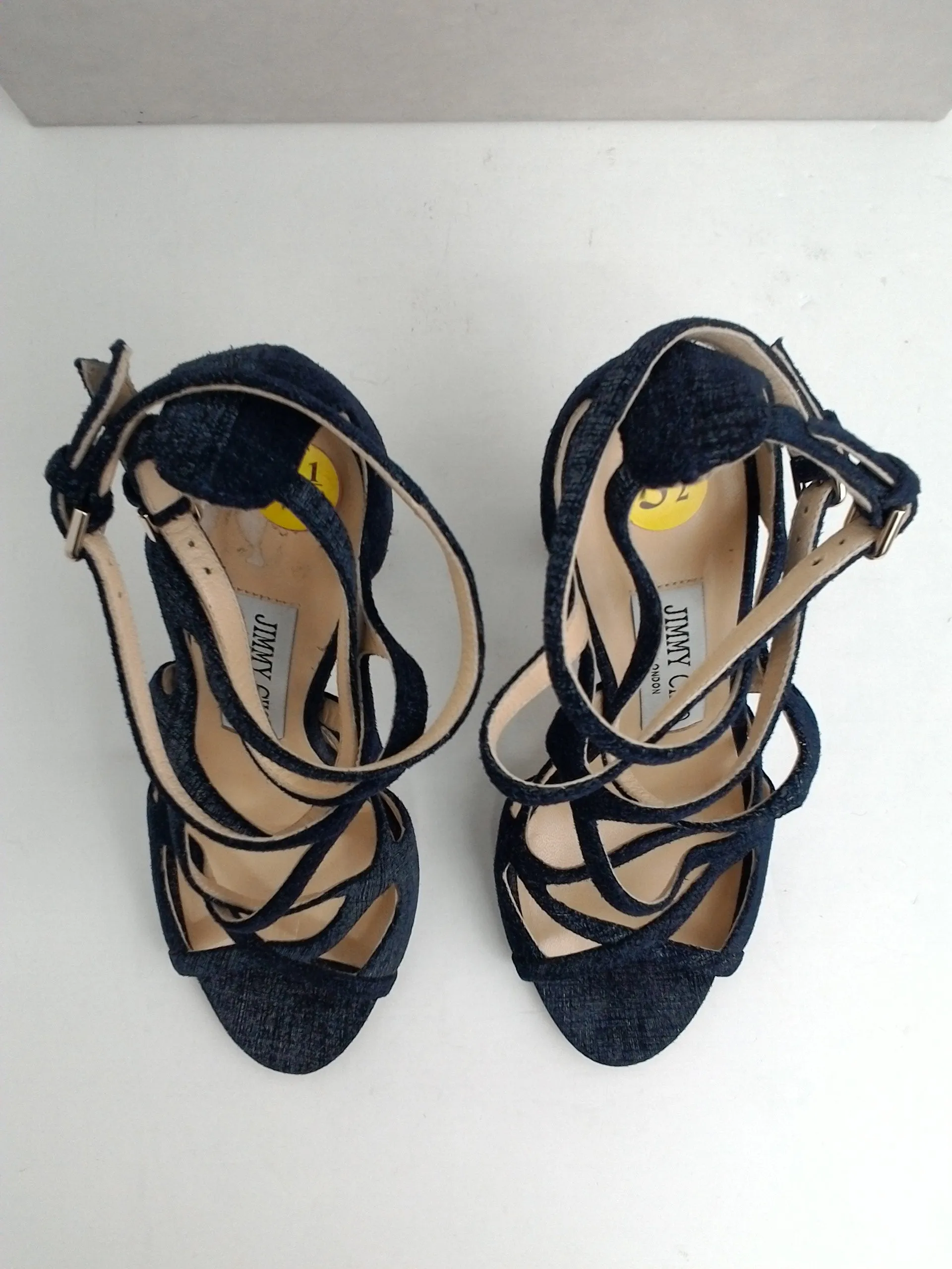 Jimmy Choo Women's Dillan Denim Light Indigo Heeled Sandal Size 35.5